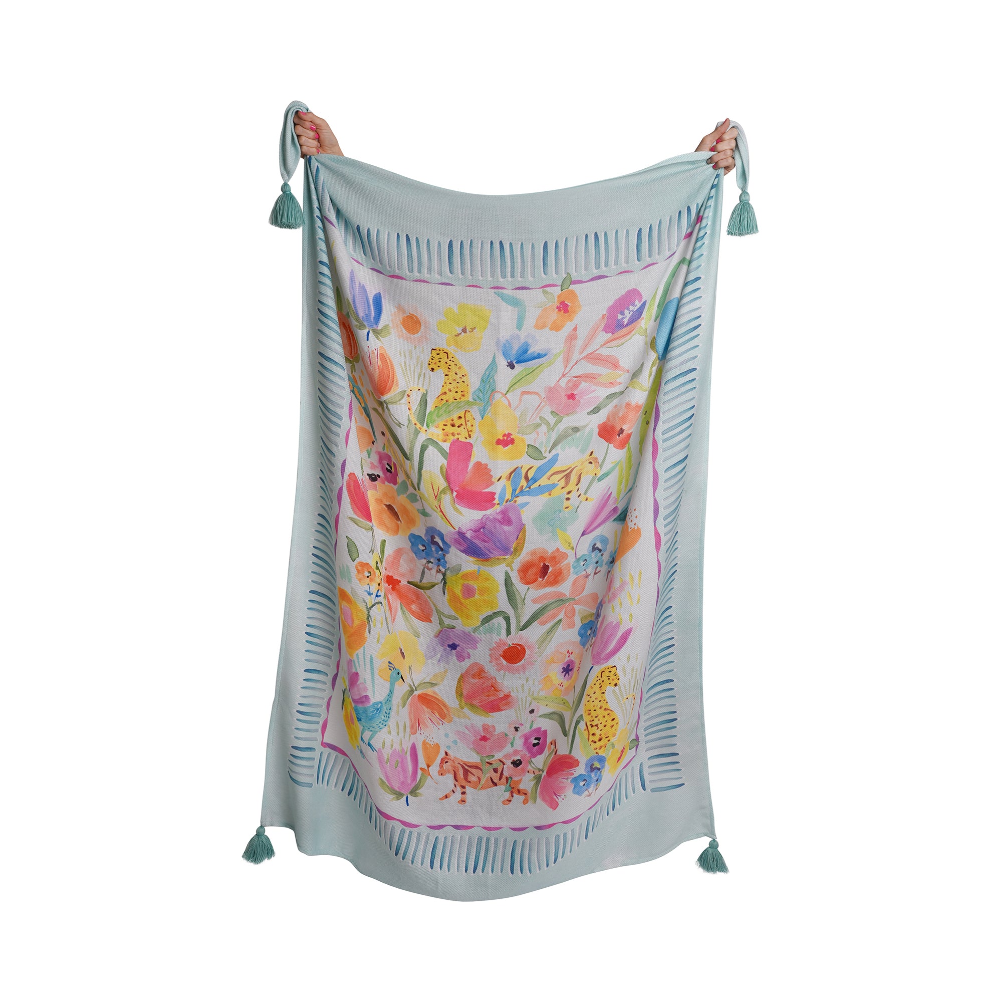 Appletree Festival Throw Blanket - Soft Duck Egg Blue Cozy Plush Blanket for Bed, Couch & Outdoor Picnics