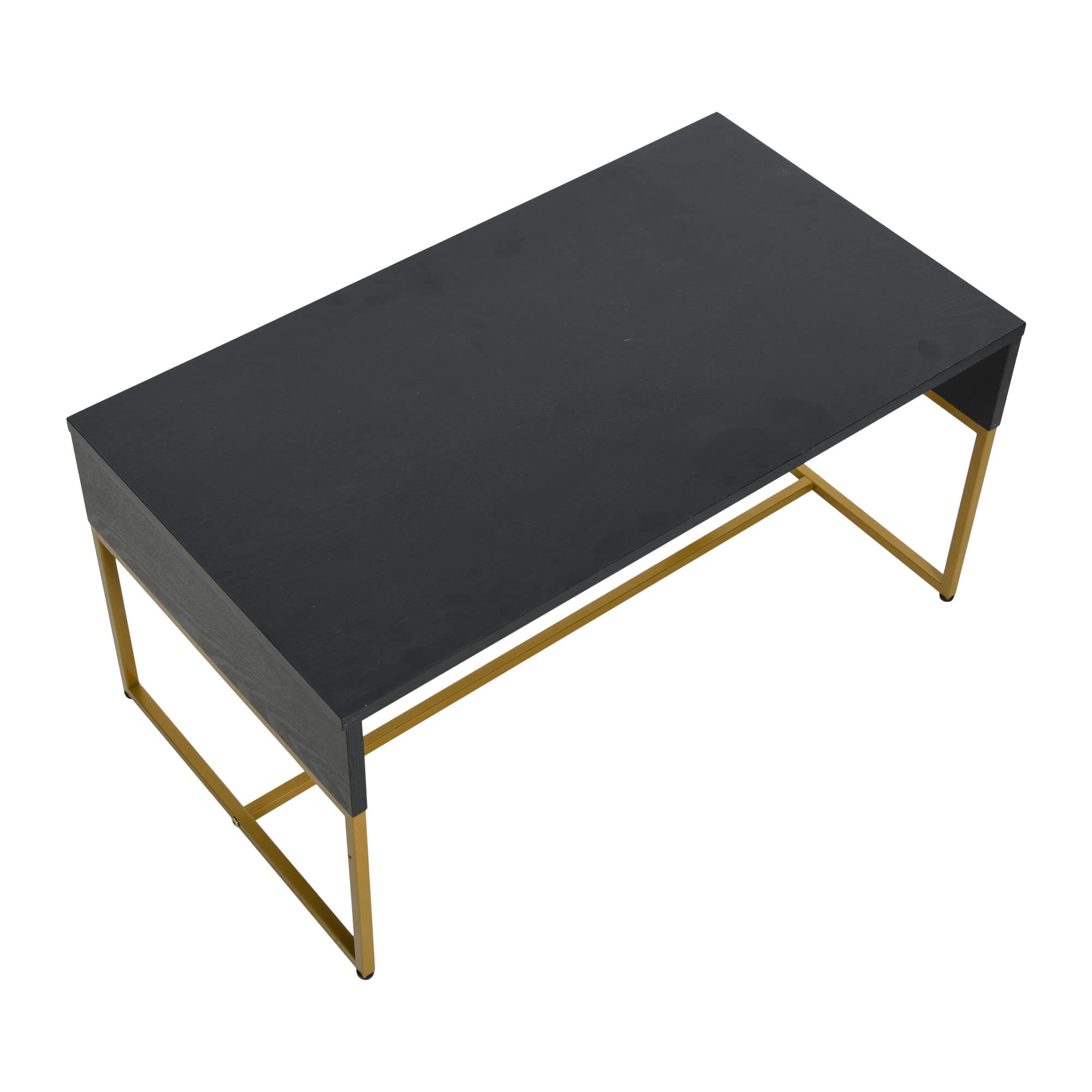Black Oak Coffee Table - Wood Grain & Metal for Living Room Decor