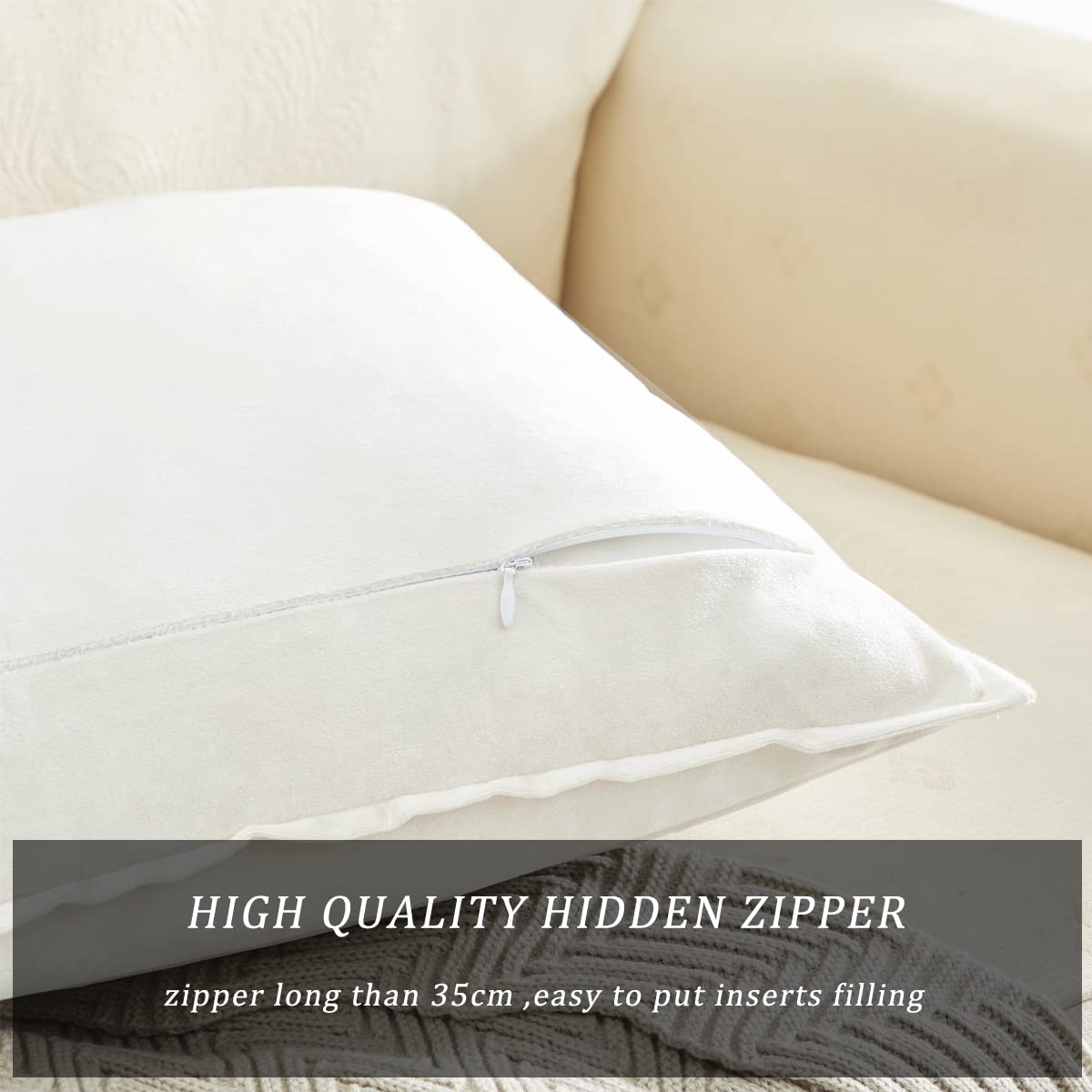 GIGIZAZA Velvet Decorative Throw Pillow Covers 22x22 Inches - Peacock White Ivory Square Couch Sofa Pillow Covers Set of 2 - Perfect for Living Room, Bedroom & Home Decor