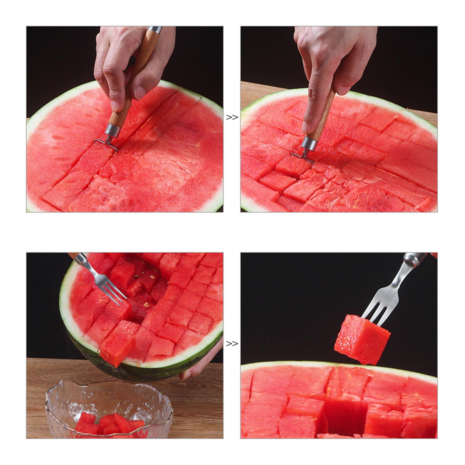 Premium Stainless Steel Watermelon Slicer - Easy Watermelon Cubing Tool & Fruit Cube Maker for Kitchen - Perfect for Home, BBQ, Picnic, and Professional Chef Use
