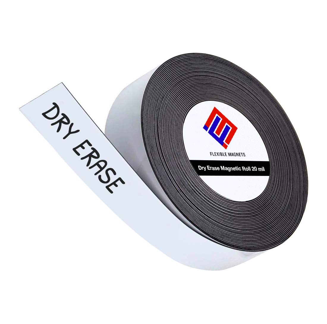 Dry Erase Magnetic Strips Roll - 5 Inch x 200 Feet Writable Whiteboard Magnets - Flexible Magnetic Labels & Name Plates for Office, Classroom, Home Organization - Reusable Dry Erase Name Tags for Refrigerator, Lockers, Whiteboards