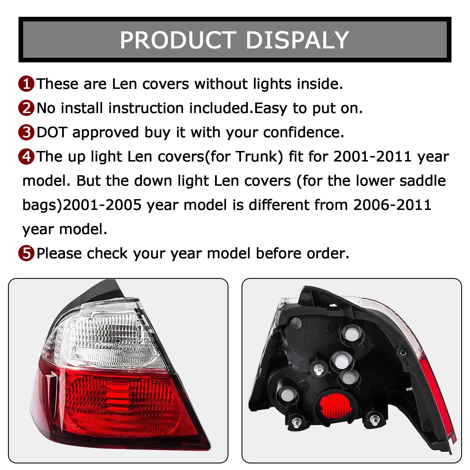 PSLER Motorcycle Rear Turn Signal Tail Light Lens Cover for Honda Goldwing GL1800 - Compatible with Brake Lights & Turn Signals - Durable Replacement for Enhanced Safety & Visibility on the Road