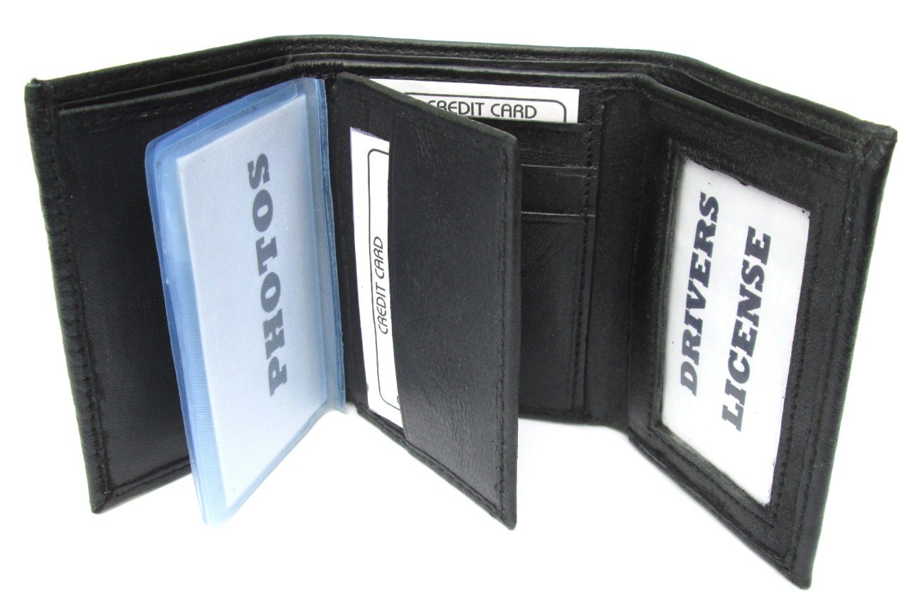 Dangerous Threads Men's Black Leather Wallet - Genuine Lamb Skin Classic Trifold Design 731 - Perfect for Everyday Use, Travel & Gifts