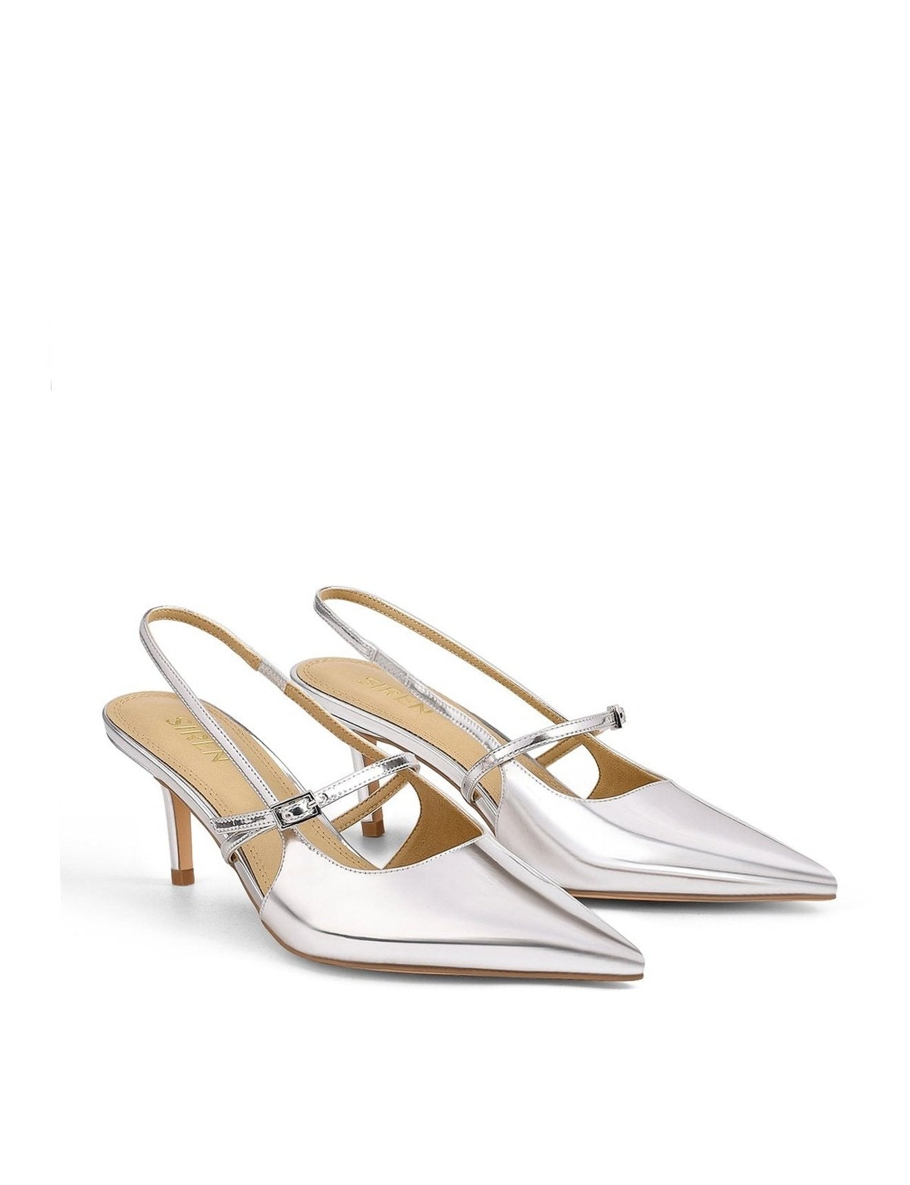 York Women's Slingback Heels - Silver Metallic Leather Pumps for Party, Wedding & Evening Wear - Comfortable Dress Shoes for Work & Special Occasions