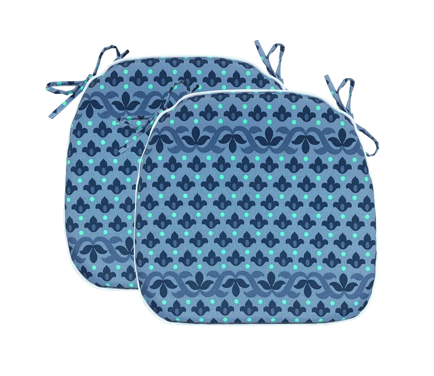 Fabritones Outdoor Chair Cushions - Blue Geometric Pattern Set of 2, 16x17 Inch Square Patio Seat Cushions with Ties - Waterproof & UV Resistant for Garden, Deck, Poolside Furniture (Perfect for Outdoor Lounging & Entertaining)