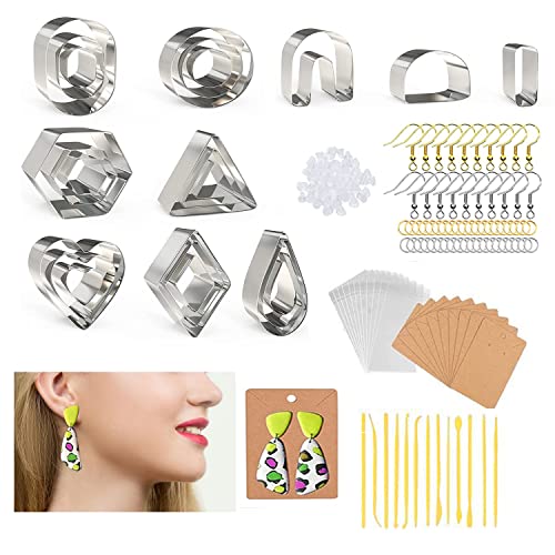 Polymer Clay Cutters Starter Kit - 50pcs Craft Tools for Jewelry Making, DIY Earrings, Sculpting with Scrapers, Plastic Cards & Hooks - Perfect for Beginners, Polymer Clay Art, Homemade Jewelry Gifts