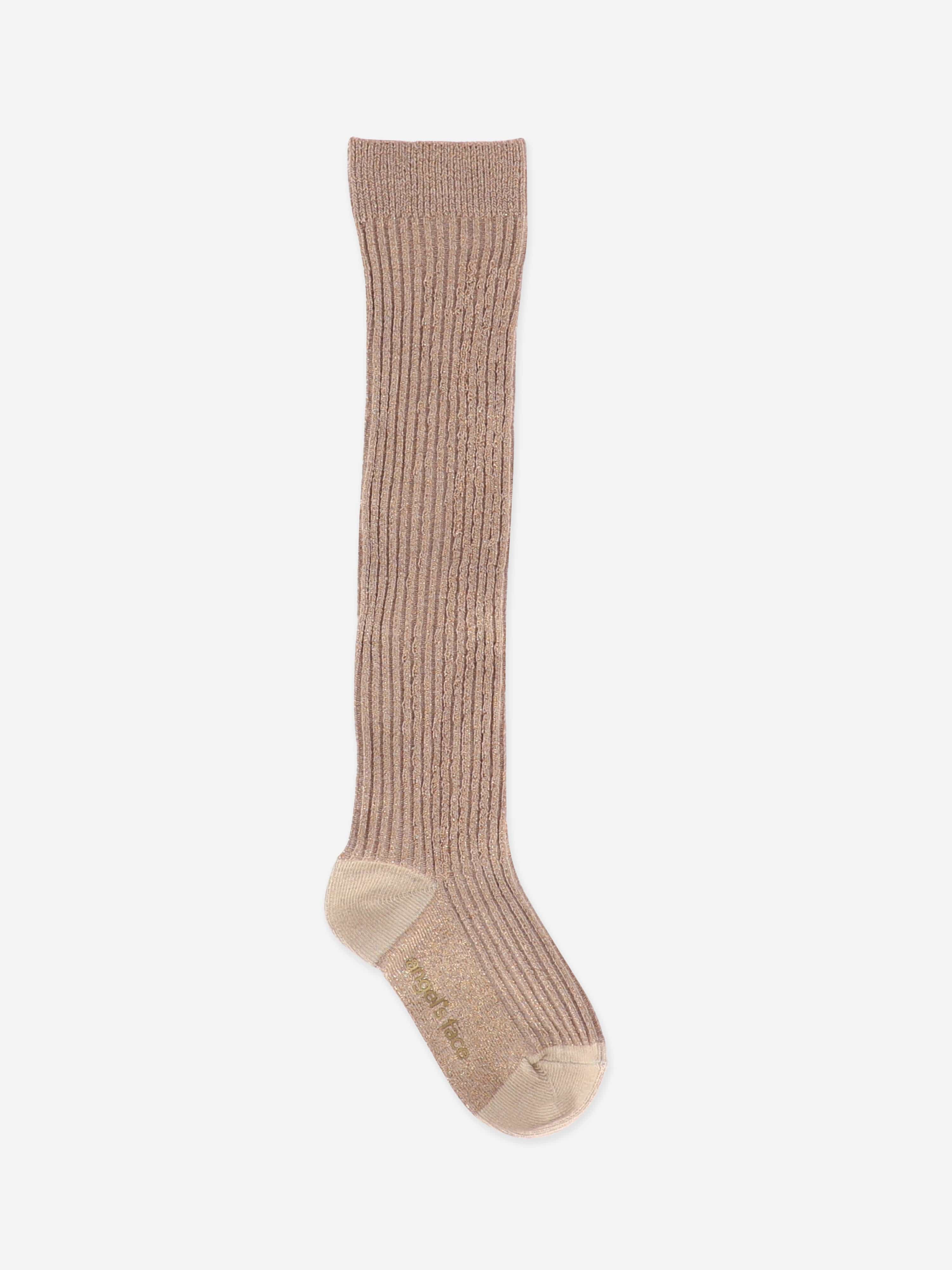 Angels Face Girls Lucy Sparkle Socks in Beige - Cute & Comfortable Knee-High Socks for School, Parties & Everyday Wear