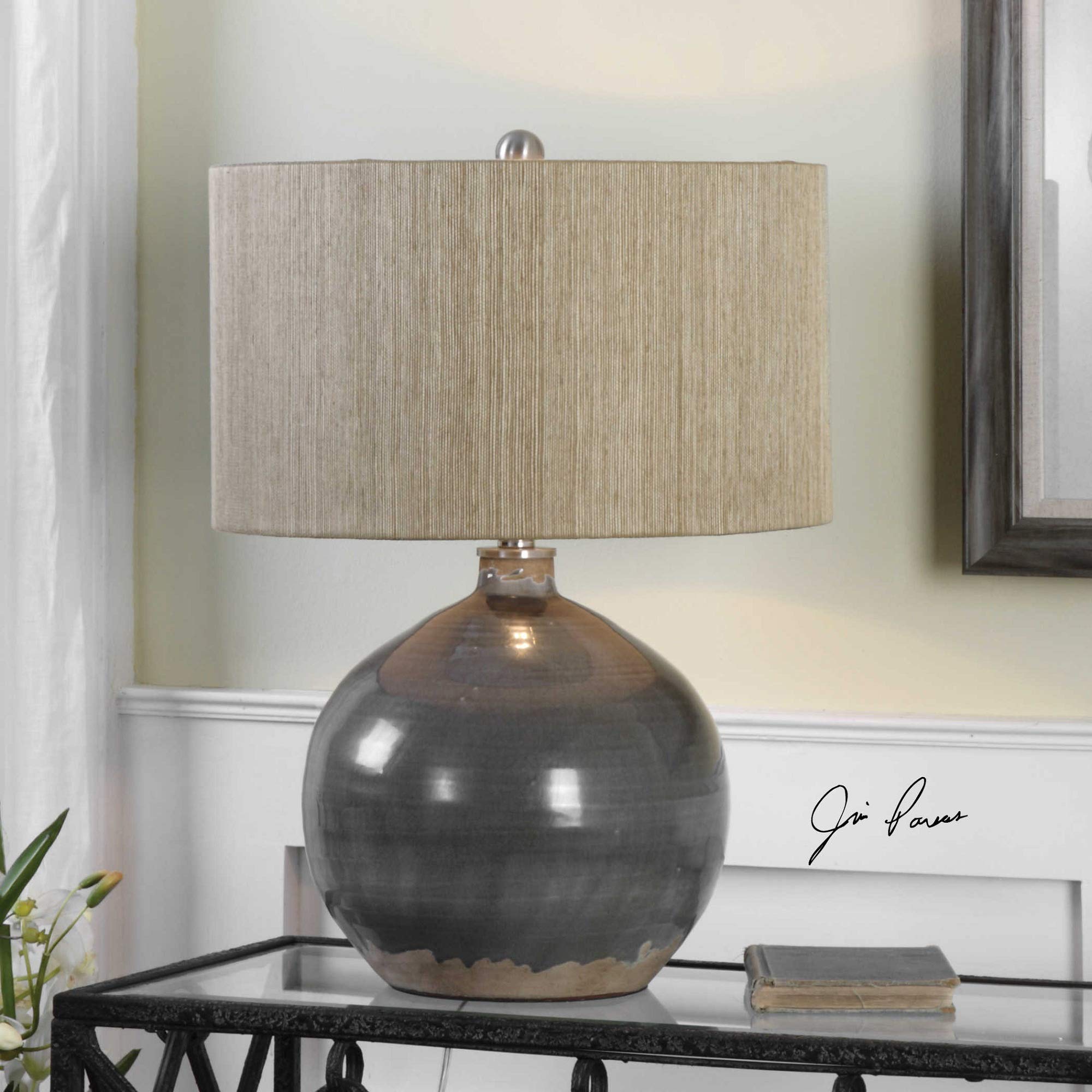 Charcoal Gray Ceramic Glaze Table Lamp with 24