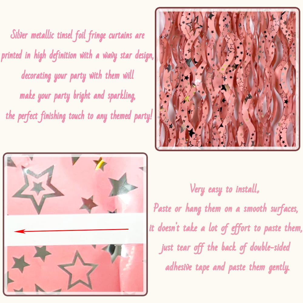 2 Pack Rose Gold Bachelorette Party Decorations - Foil Fringe Curtains & Wavy Backdrop for Birthday, Bridal Shower, Wedding, Baby Shower - Elegant Rose Gold Streamers for Women's Party Decor