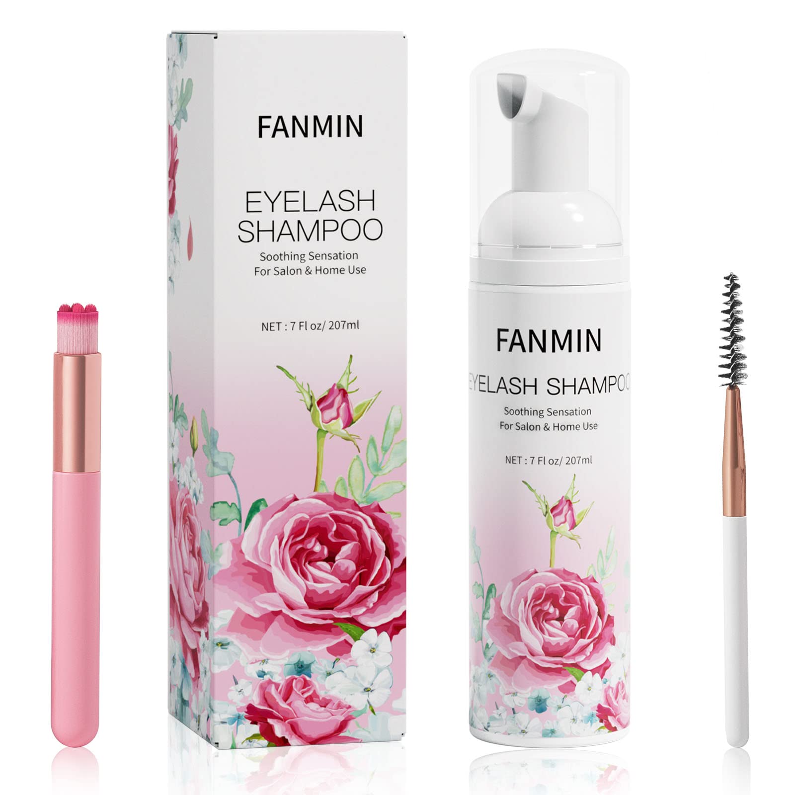 Eyelash Extension Cleanser 207ml - Paraben & Sulfate Free Lash Wash with Mascara Wand & Brush - Gentle Foaming Cleanser for Eyelid & Makeup Removal - Perfect for Salon & Home Use (7 fl.oz) - Ideal for Lash Extensions Care & Daily Eye Makeup Cleansing