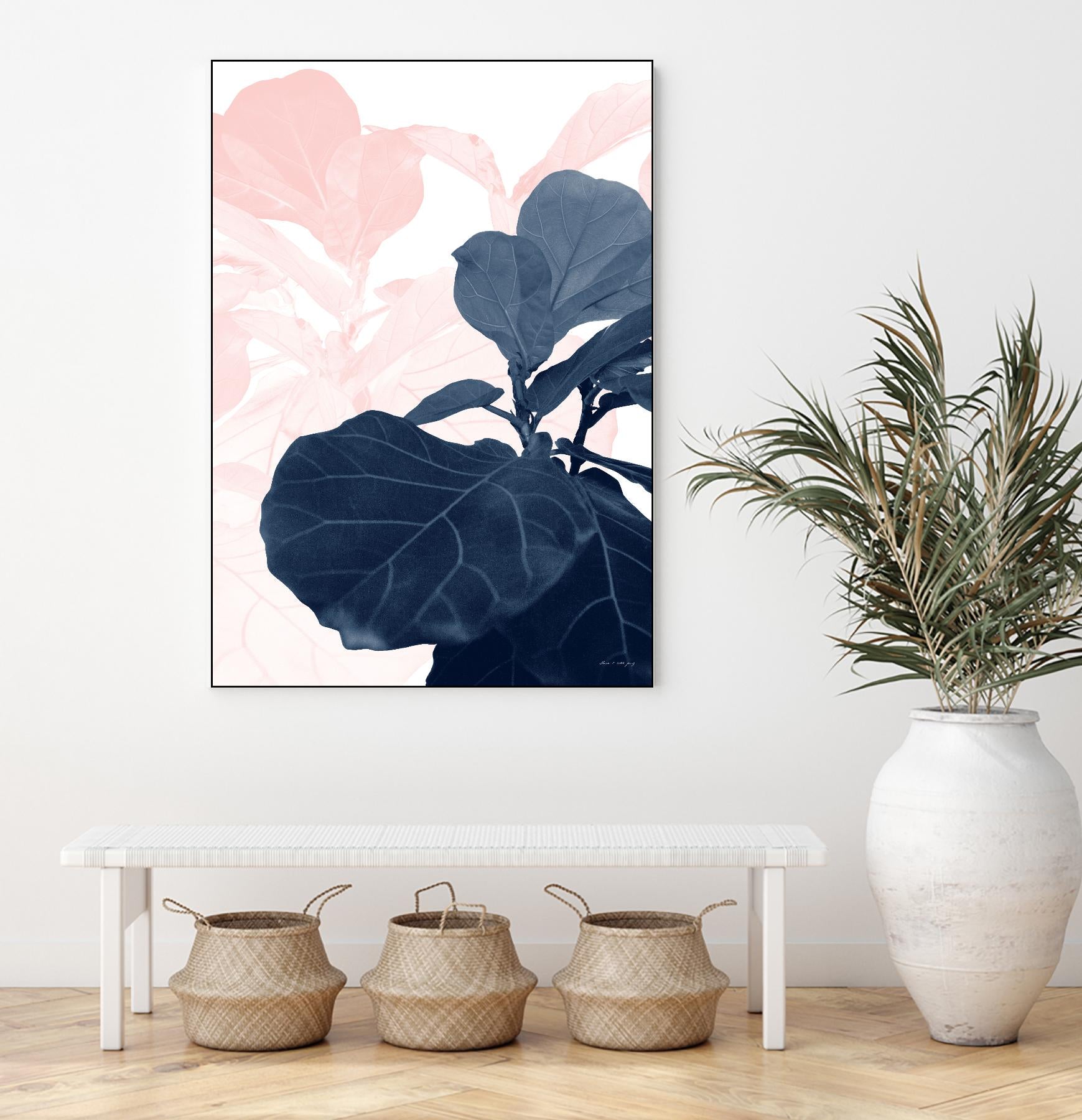 Blush Blue Fiddle Leaf Dream Tropical Wall Art - Modern Botanical Decor for Living Room, Bedroom & Office