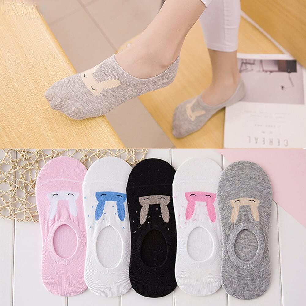 Missby® Girls' Cute Printed Non-Slip Cotton Loafer Socks - 5 Pairs Pack (Multi-Color) for School, Home & Fashion Outfits