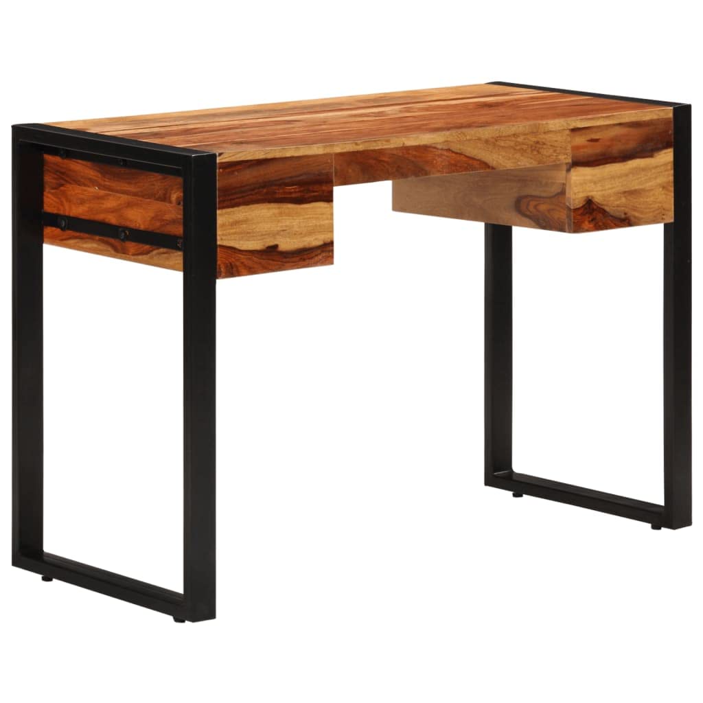 Solid Sheesham Wood Computer Desk with 2 Drawers, 43.3
