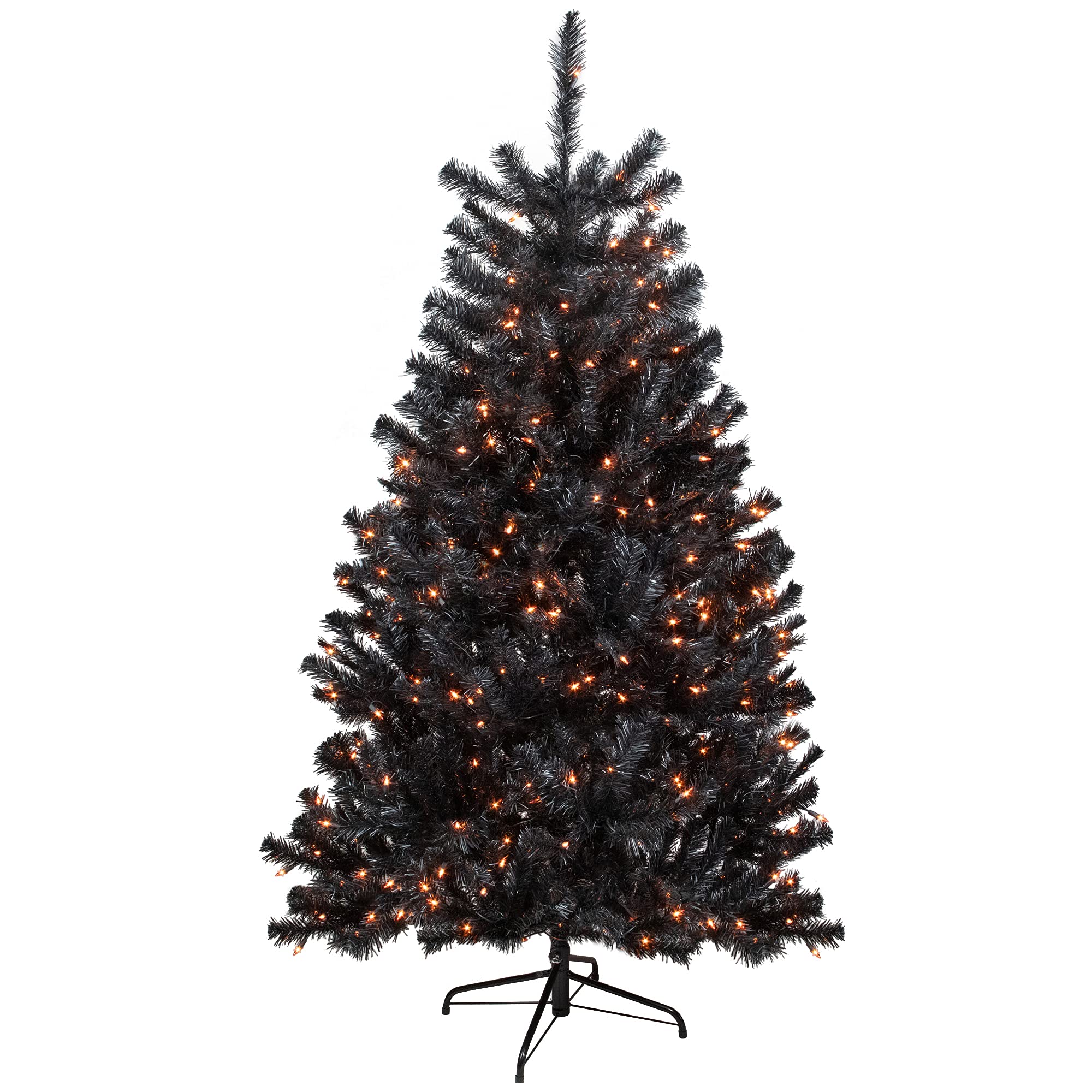 6ft Pre-Lit Black Noble Spruce Artificial Halloween Tree with Orange LED Lights - Spooky Indoor/Outdoor Holiday Decor for Parties & Home Haunting