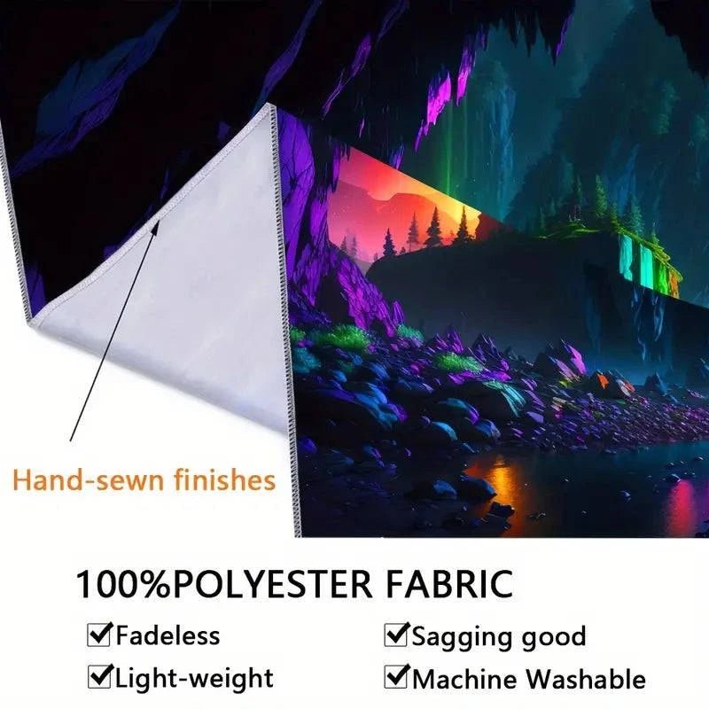 Cave Landscape Glow in the Dark Tapestry - UV Reactive Wall Art Decor for Bedroom, Living Room & Dorm Room Aesthetic