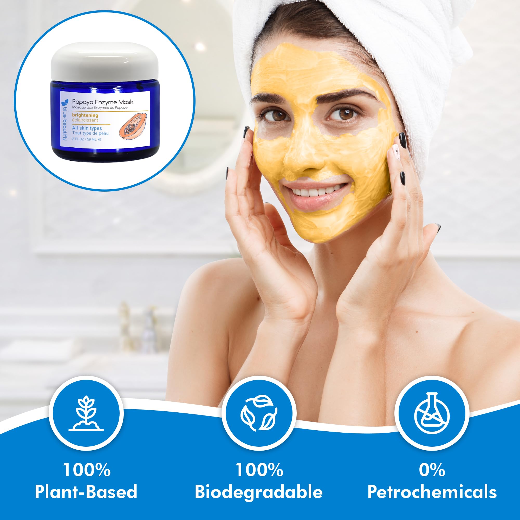 Blue Beautifly Papaya Enzyme Exfoliating Face Mask with Papain & Bromelain | Natural Plant-Based Formula, No Artificial Colors or Fragrances | Brightens Skin & Improves Elasticity | 2 fl oz | Perfect for Sensitive Skin & Weekly Facial Treatments