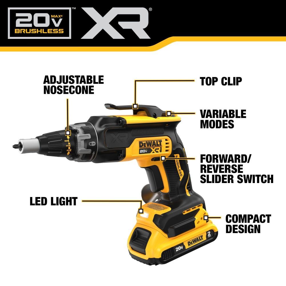 DEWALT 20V MAX XR Brushless Drywall Screw Gun & Cut-Out Tool Combo Kit with 2 Batteries, Charger (DCK265D2) - Professional Drywall Installation & Remodeling Power Tool Set for Contractors and DIY Projects