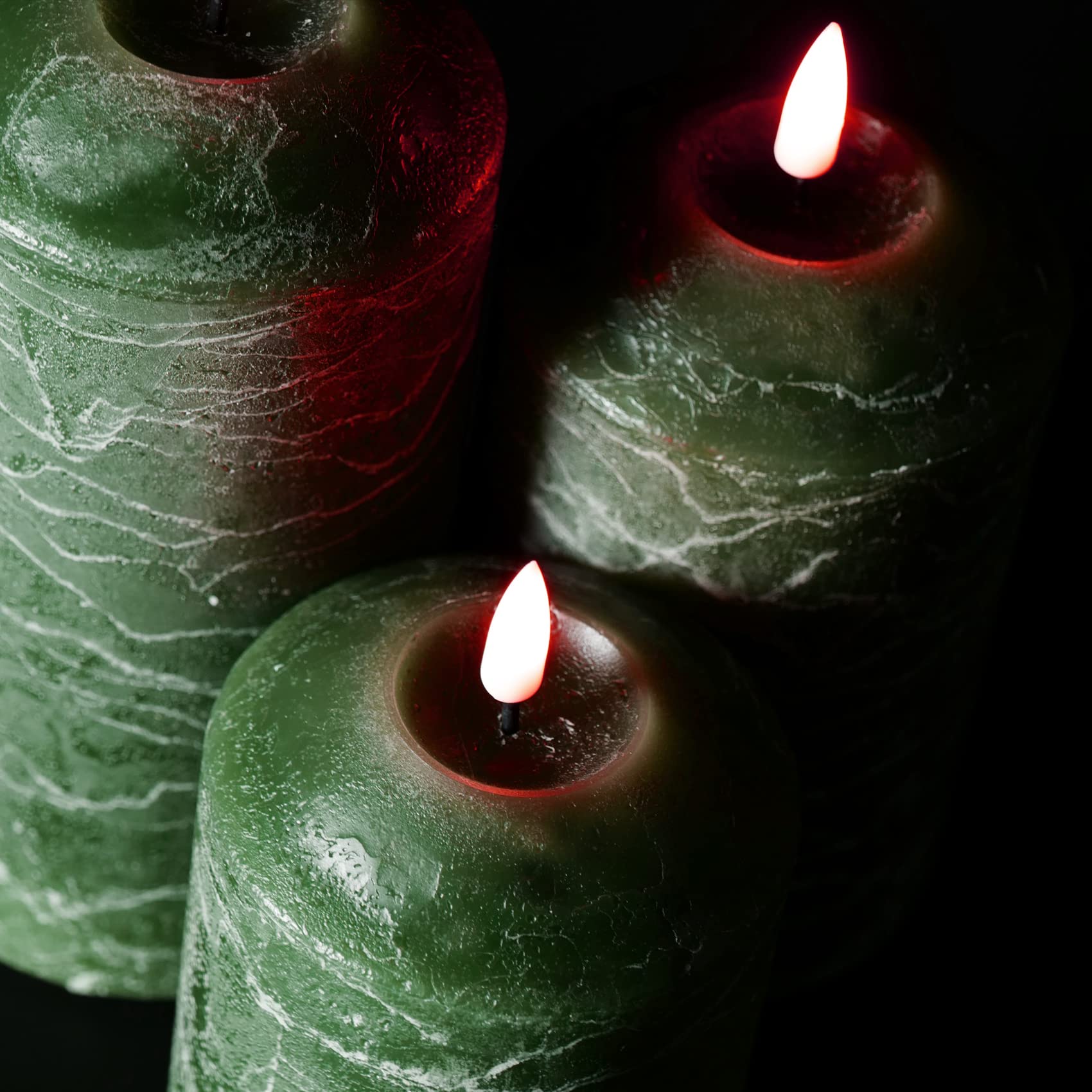 Dark Green Flameless LED Pillar Candles with Remote - Set of 3 Realistic Flickering Battery Operated Candles for Home Decor, Weddings & Romantic Ambiance