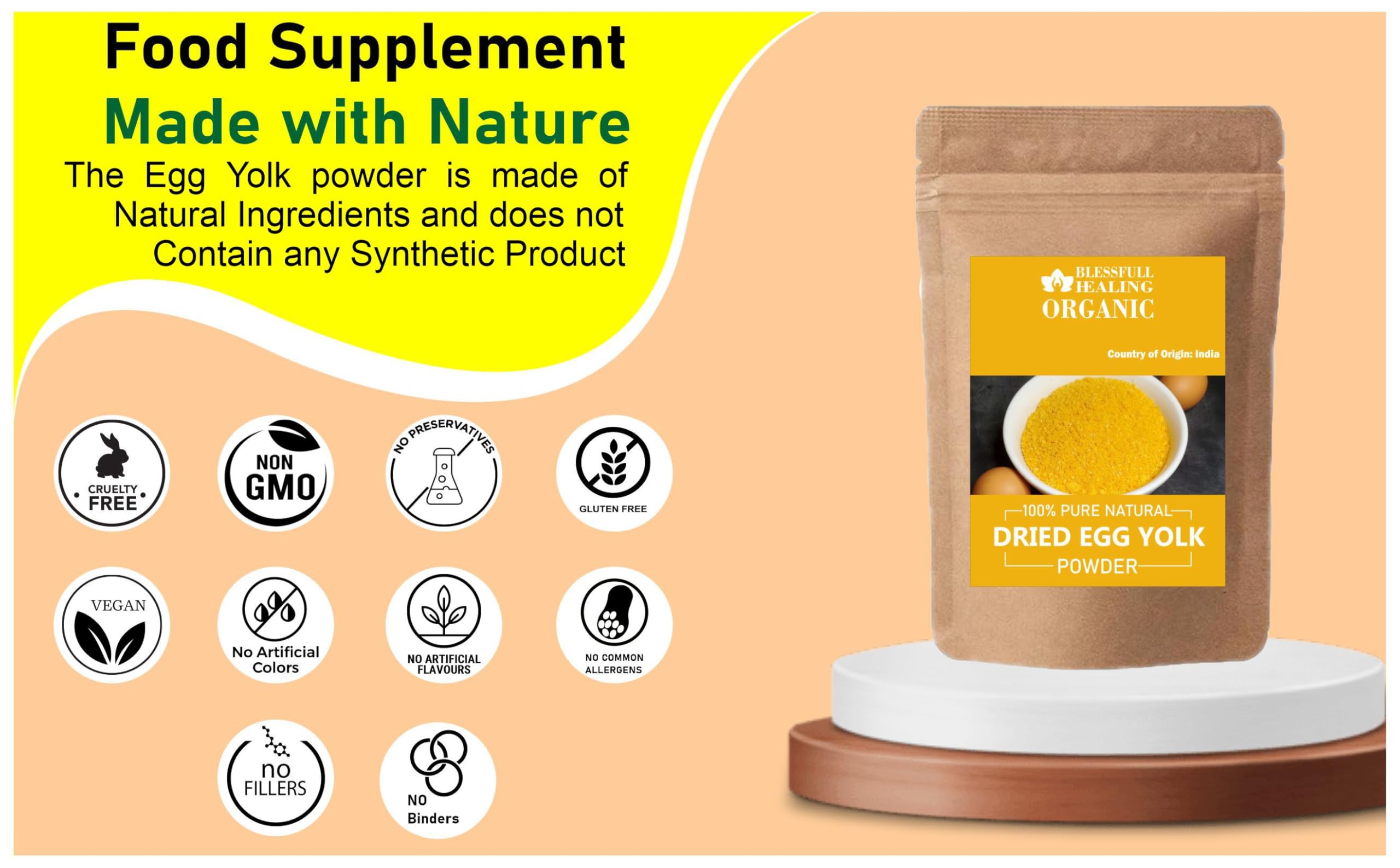 Organic Dried Egg Yolk Powder 100% Pure Natural - 200g (7.05 oz) for Baking, Cooking & Protein Supplements | Blessfull Healing