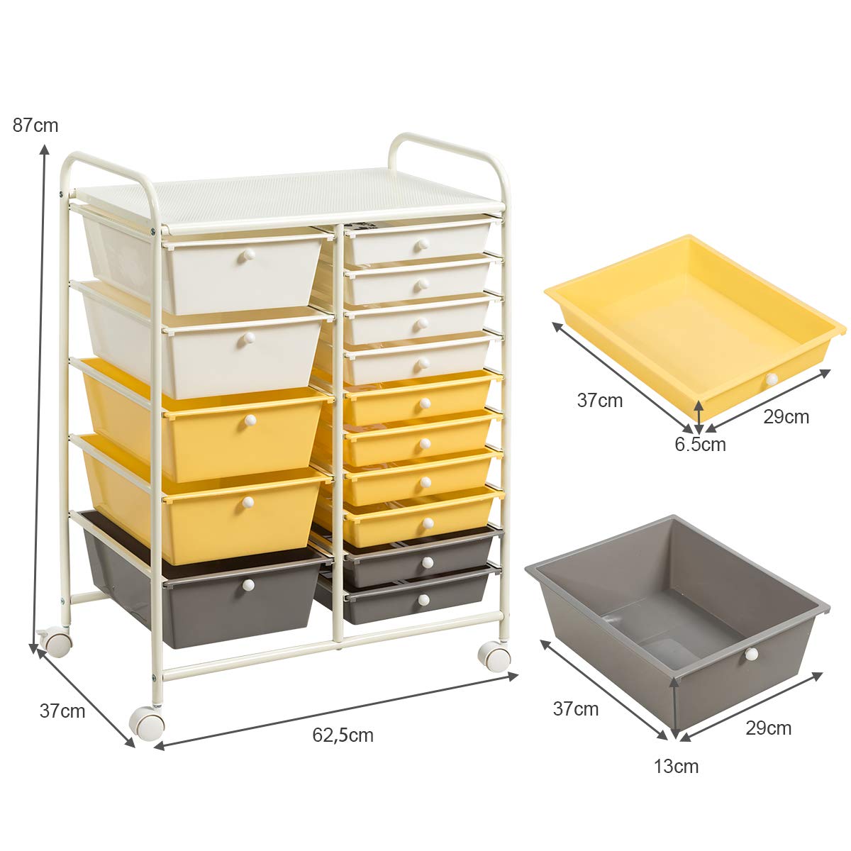 Byroce 15-Drawer Rolling Storage Cart - Mobile Organizer for Art Supplies, School Tools & Office Paper - Yellow Multipurpose Rolling Utility Cart for Classroom, Craft Room & Home Office Organization | Perfect for Teachers, Artists & Remote Workers