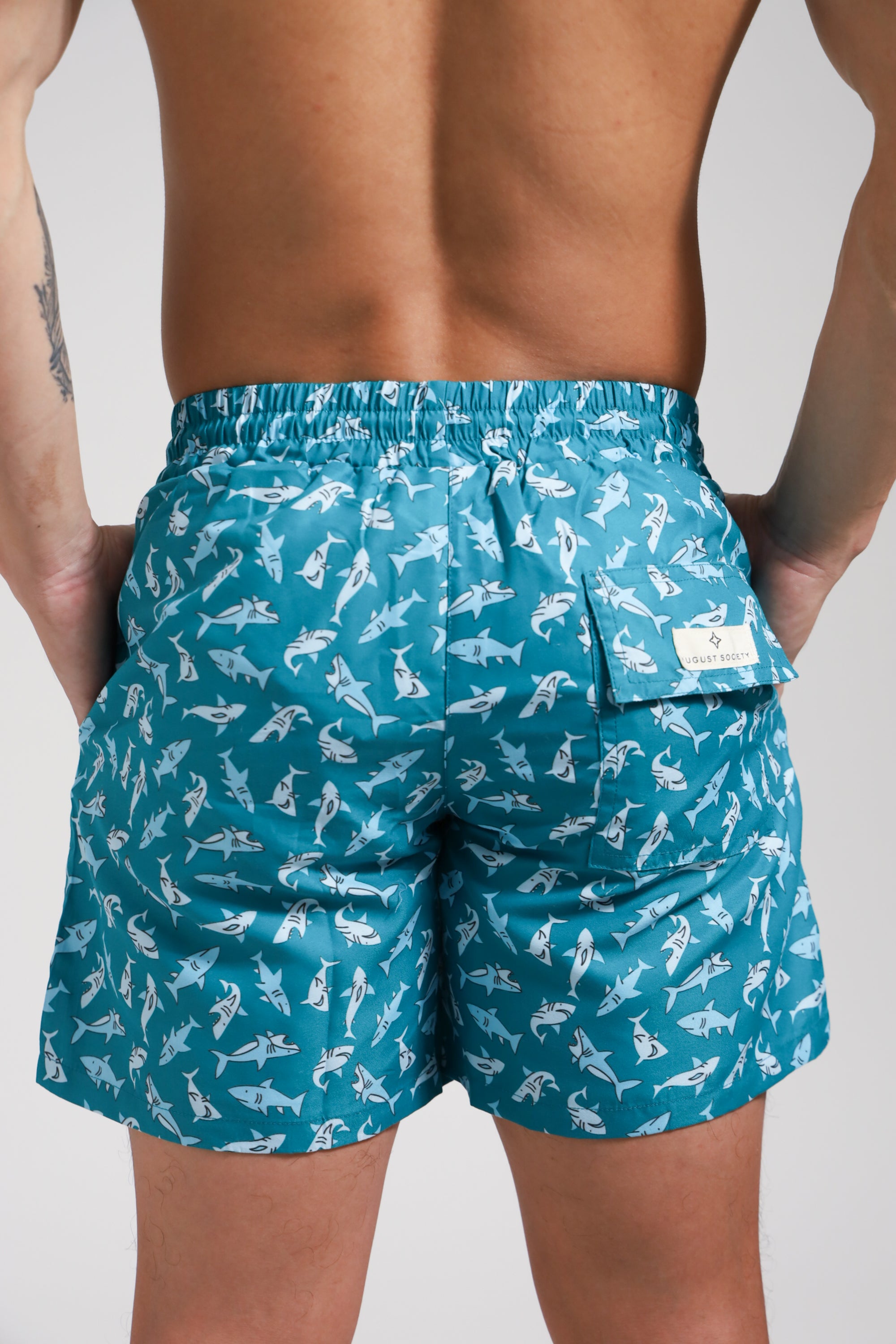 Southport Men's Quick-Dry Swim Trunks with UPF 50+ Sun Protection - Shark Print Beach Shorts for Swimming, Surfing & Vacation Wear