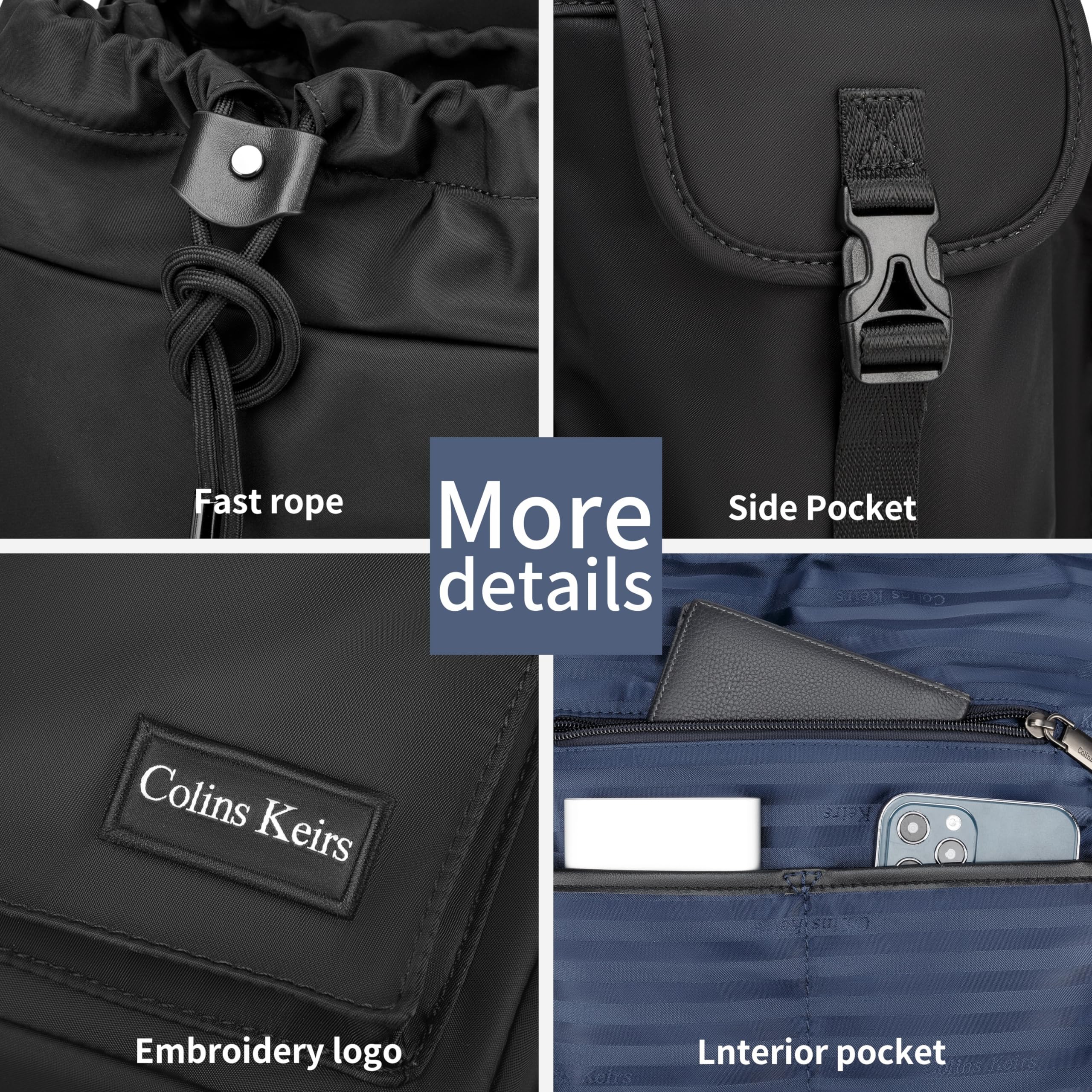 Men's Black 16 Inch Laptop Backpack - 30L Anti-Theft Waterproof Tech Backpack with Drawstring & Dedicated Laptop Compartment - Perfect for Work, Travel & College