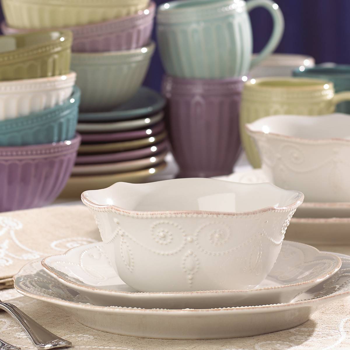 French Pearl White 4-Piece Dinner Plate Set - Elegant Tableware for Fine Dining, Wedding, and Special Occasions