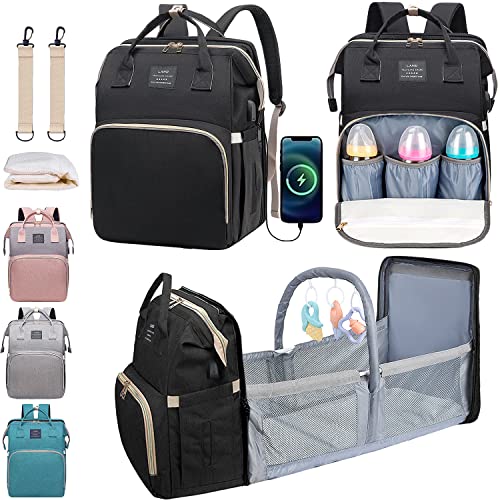 Premium Diaper Backpack for Parents - Large Capacity Baby Bag with Changing Station, Toy Bar & USB Port - 900D Oxford Travel Diaper Bag for Moms & Dads - Perfect Baby Shower Gift for Girls & Boys (Black) - Ideal for Travel, Daycare & Family Outings