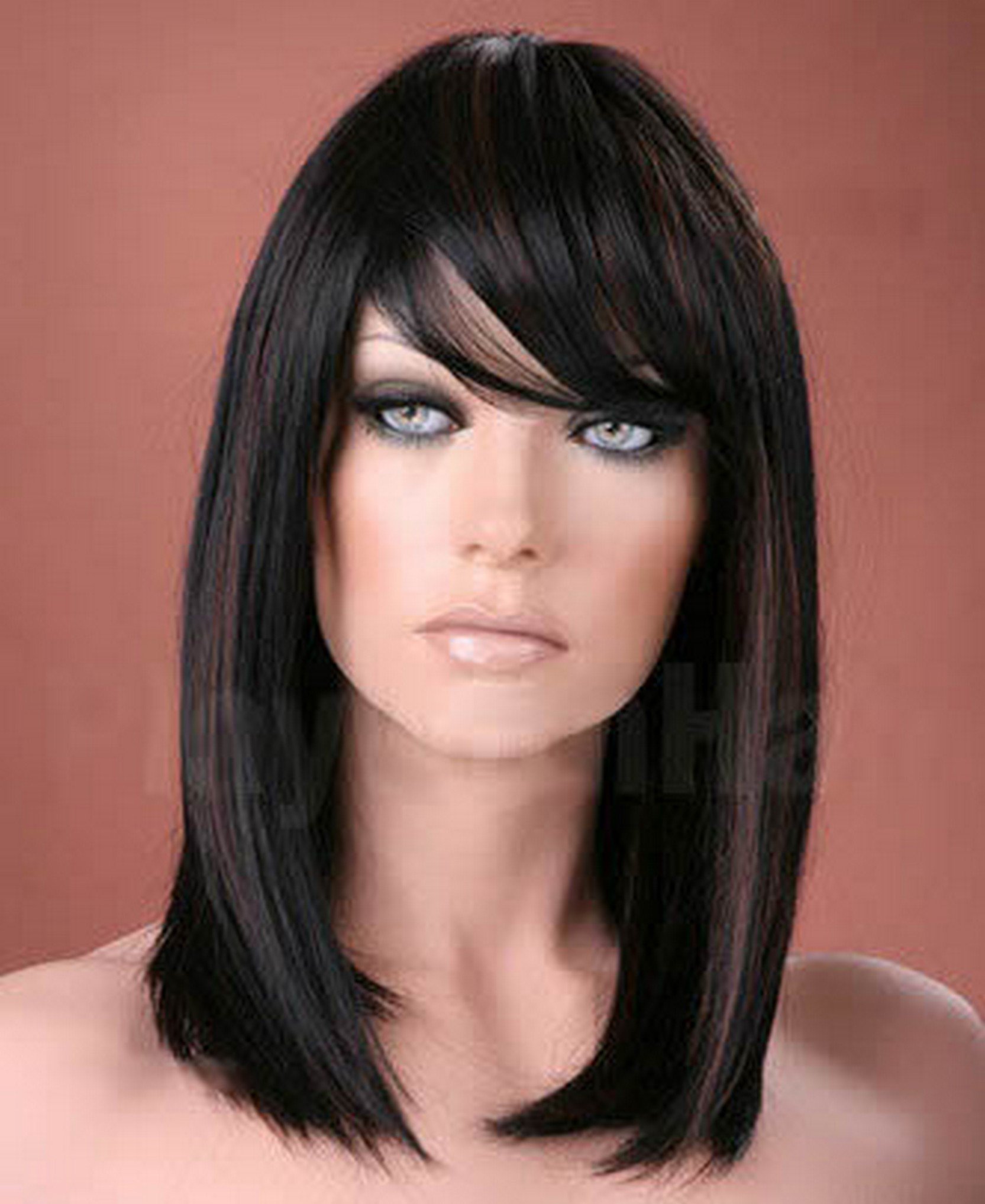 Forever Young Ladies Long Straight Side Bangs Fringe Off Black with Copper Highlights Wig - Perfect for Cosplay, Halloween Costumes & Daily Fashion