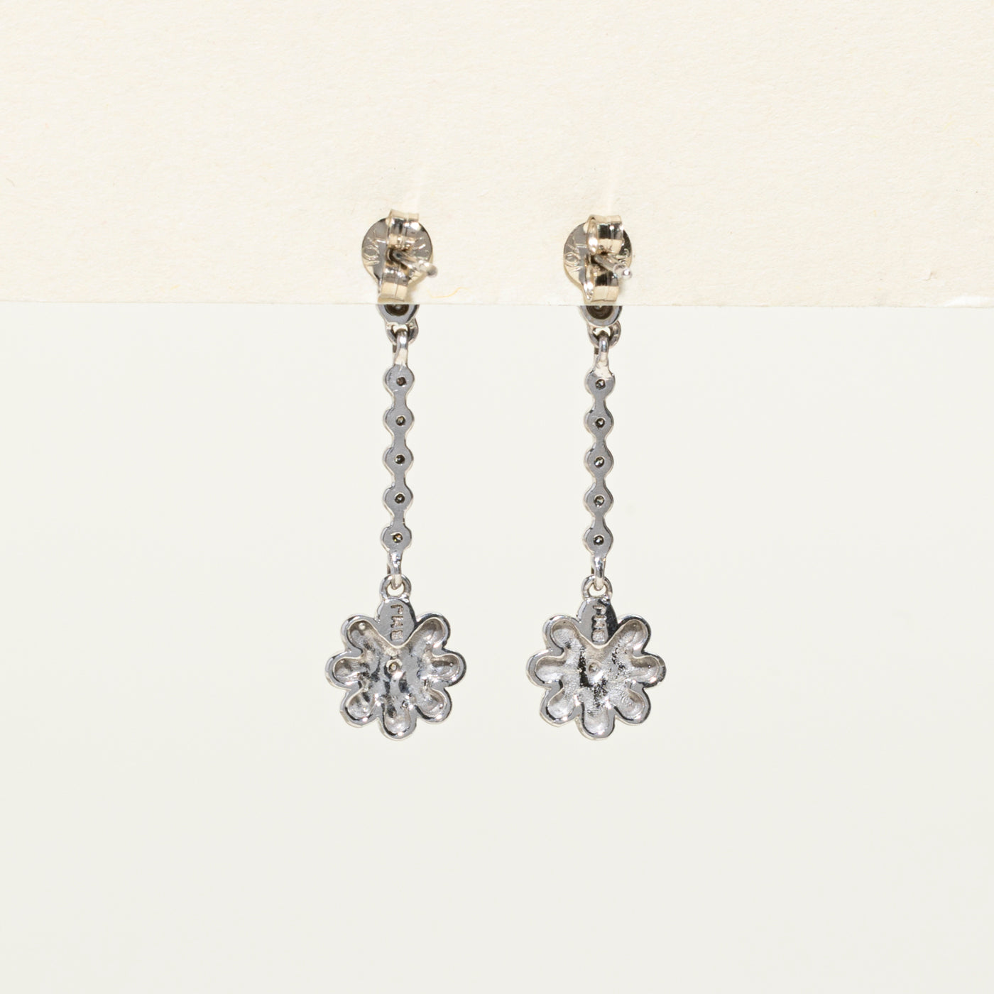 10K White Gold Floral Diamond Drop Earrings for Women | 0.02ctw Natural Diamonds | Elegant Dangle Earrings for Weddings, Parties & Special Occasions