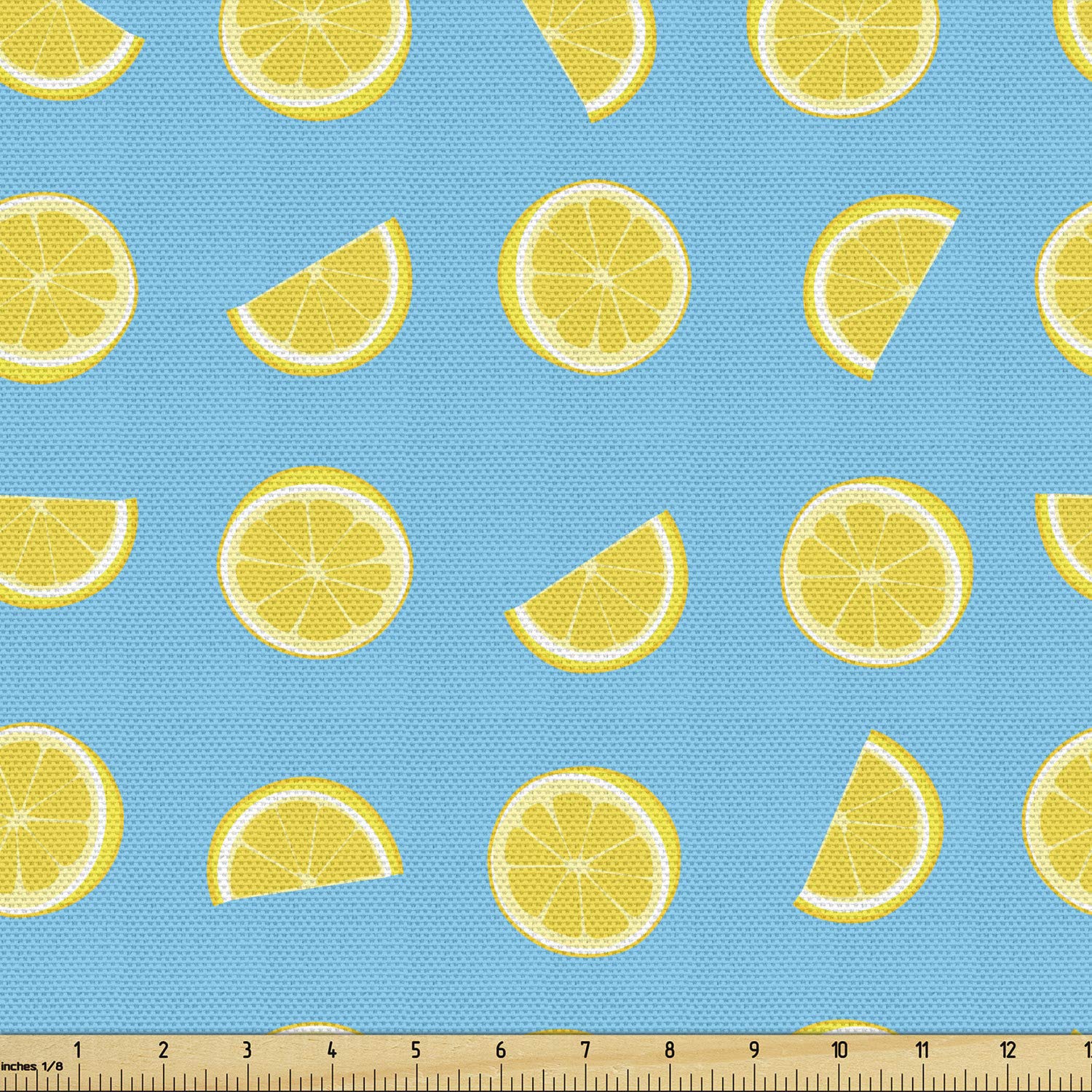 Ambesonne Yellow and Blue Fabric by The Yard - 10 Yards of Upholstery & Home Decor Fabric with Fresh Lemon Slice Pattern for Summer Decor, DIY Projects, Curtains, Pillows & Table Runners - Sky Blue & Yellow Decorative Cotton Fabric for Living Room, Bedroom & Kitchen
