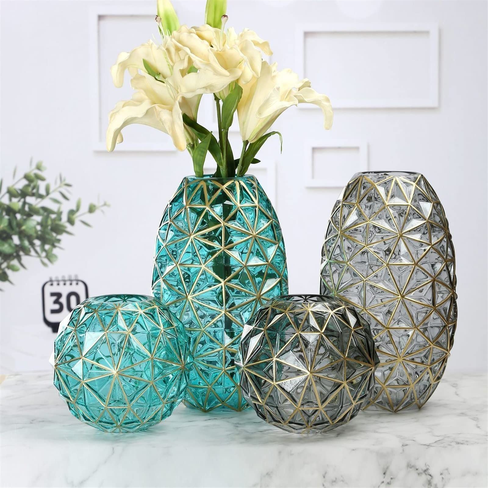 TOMYEUS 2-Piece Abstract Gold-Painted Glass Vase Set - Modern European Style Luxury Home Decor for Living Room, Dining Table, Wedding Centerpiece & Flower Arrangement (B-2PCS) - Elegant Interior Design Accessories for Housewarming Gifts & Holiday Decor