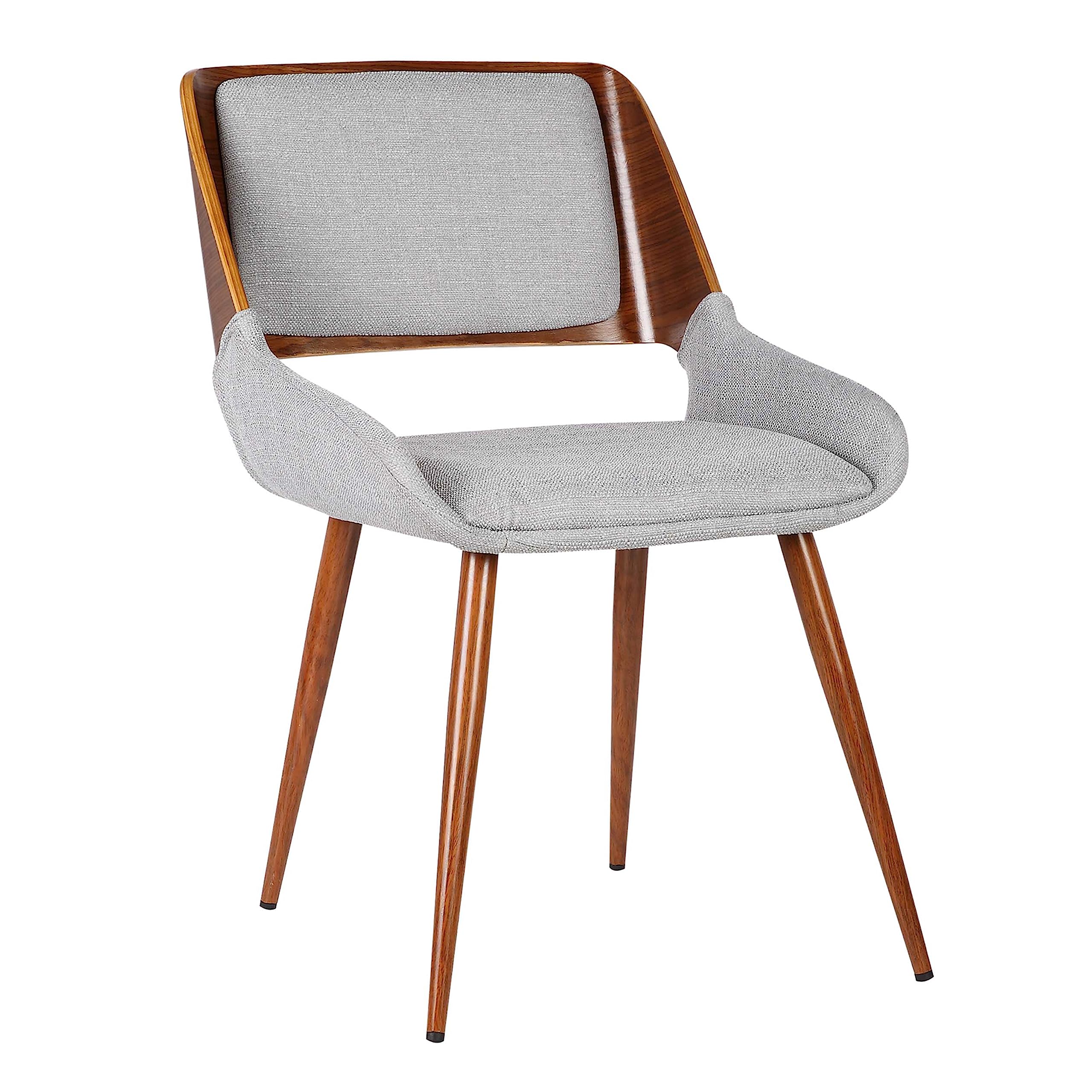 Armen Living Panda Mid Century Modern Dining Chair - Gray Fabric Upholstery & Walnut Wood Finish - Perfect for Kitchen, Office Desk, and Vanity Areas