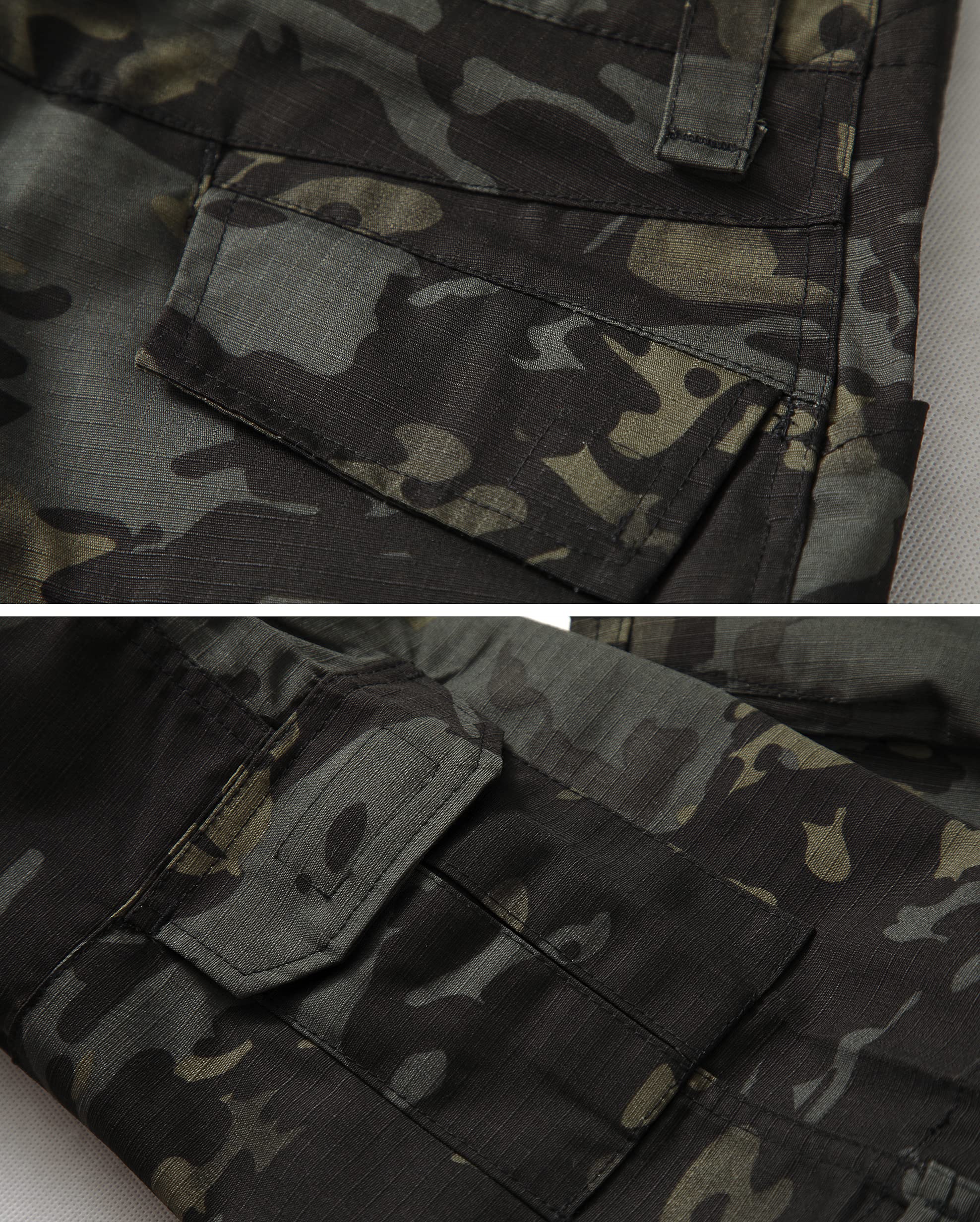 Men's Tactical Cargo Pants - Camo Ripstop Hiking & Work Pants with 10 Pockets (No Belt Needed) - Perfect for Outdoor Adventures, Military Duty & Everyday Wear