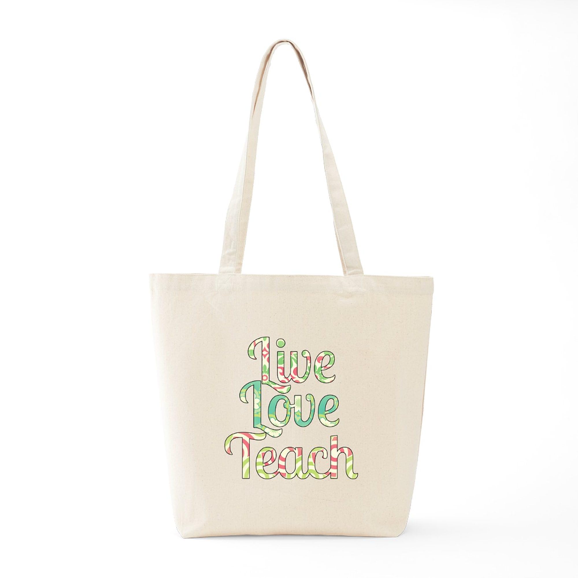 Live Love Teach Natural Canvas Tote Bag - Reusable Eco-Friendly Shopping Tote for Teachers, School, Groceries & Everyday Use