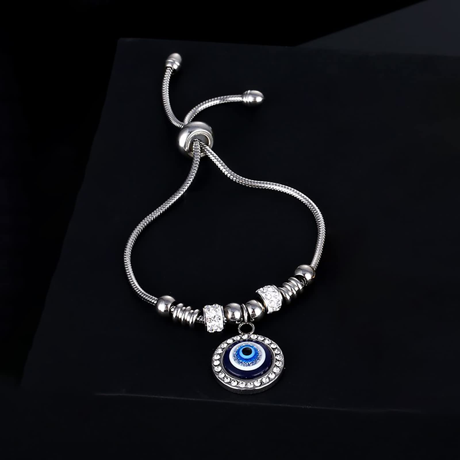 18k Gold Plated Silver Evil Eye Bracelet - Adjustable Evil Eye Charm Bracelet for Women | Protection Jewelry for Good Luck & Positive Energy | Perfect for Everyday Wear, Gifts & Spiritual Healing