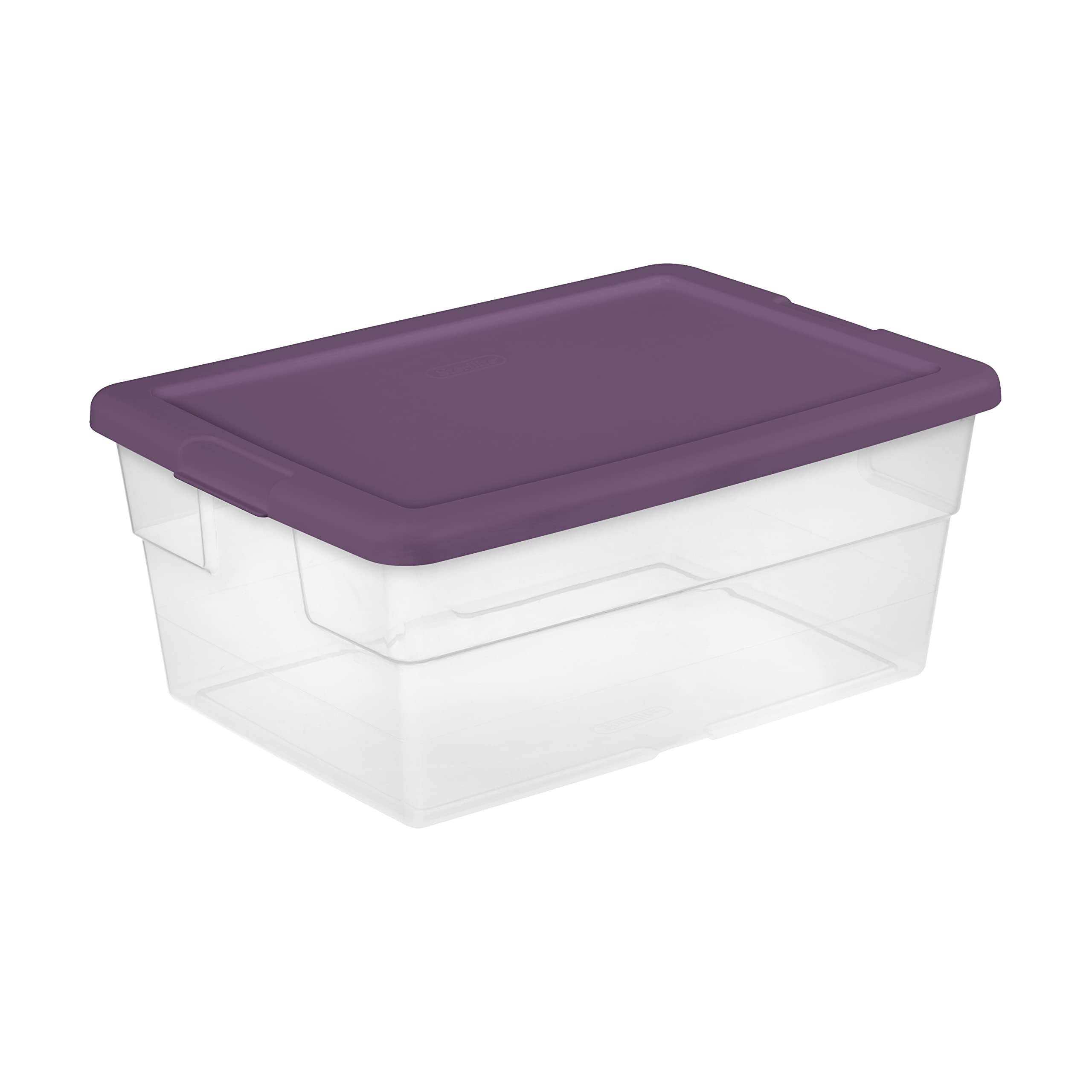 Sterilite 16 Quart Clear Stackable Storage Bins with Purple Lids and Handles - 12 Pack for Home Organization, Closet Storage, and Pantry Organization | Durable Plastic Containers for Toys, Seasonal Decor, and Household Items