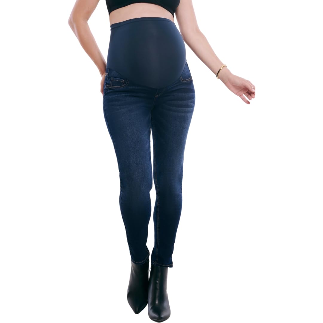 Motherhood Maternity Women's Secret Fit Over The Belly Skinny Ankle Pregnancy Jeans - Comfortable Maternity Pants for Work, Travel & Everyday Wear