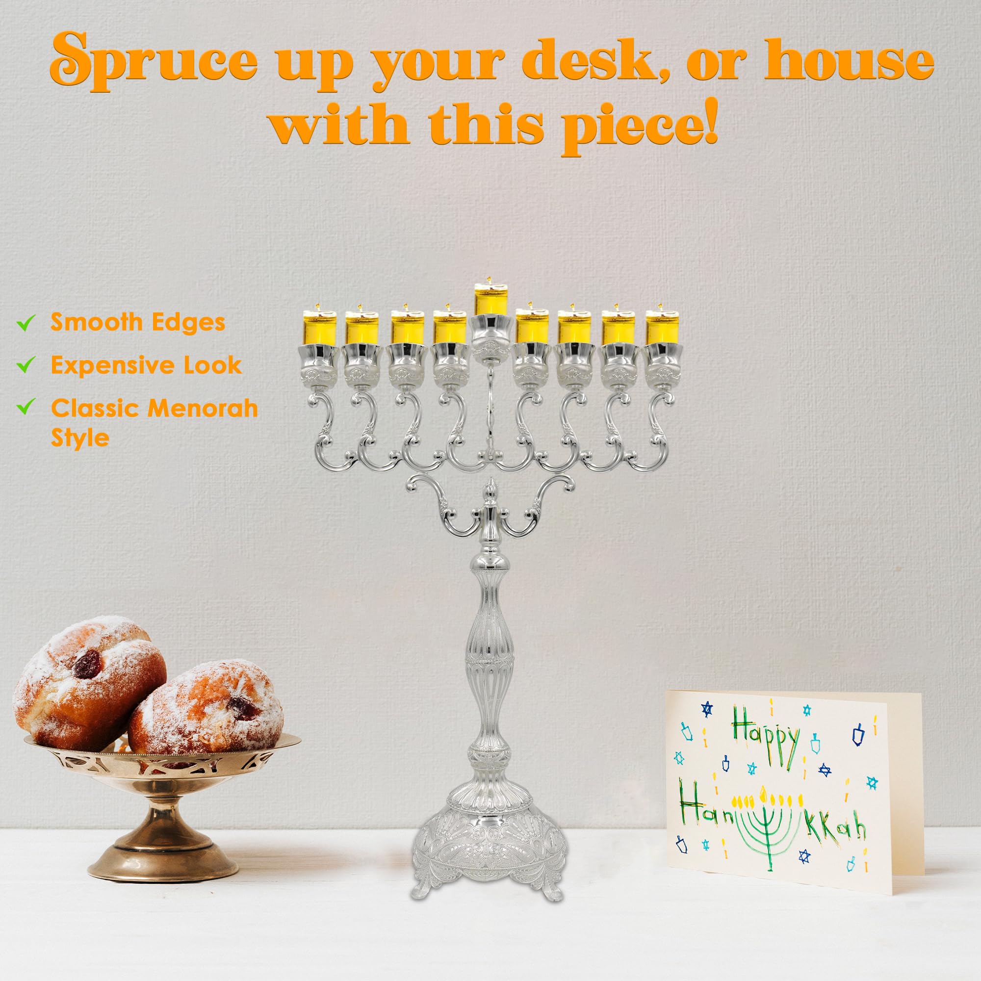 Majestic Silver-Plated Hanukkah Menorah with Filigree Design (MN-HA240) | 27