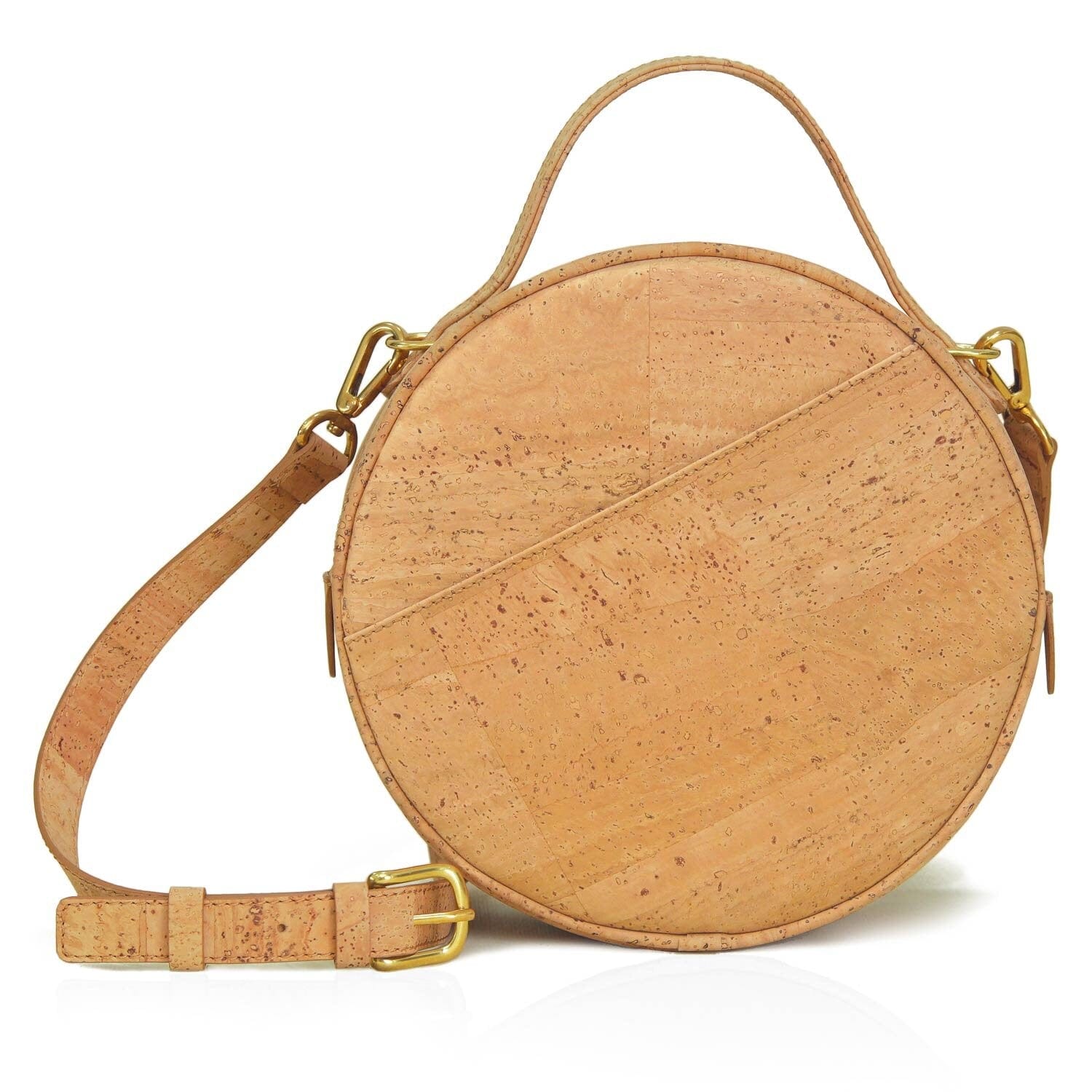 Handmade Vegan Cork Round Shoulder Bag for Women - Eco-Friendly Natural Leather Alternative - Perfect for Work, Travel & Everyday Use