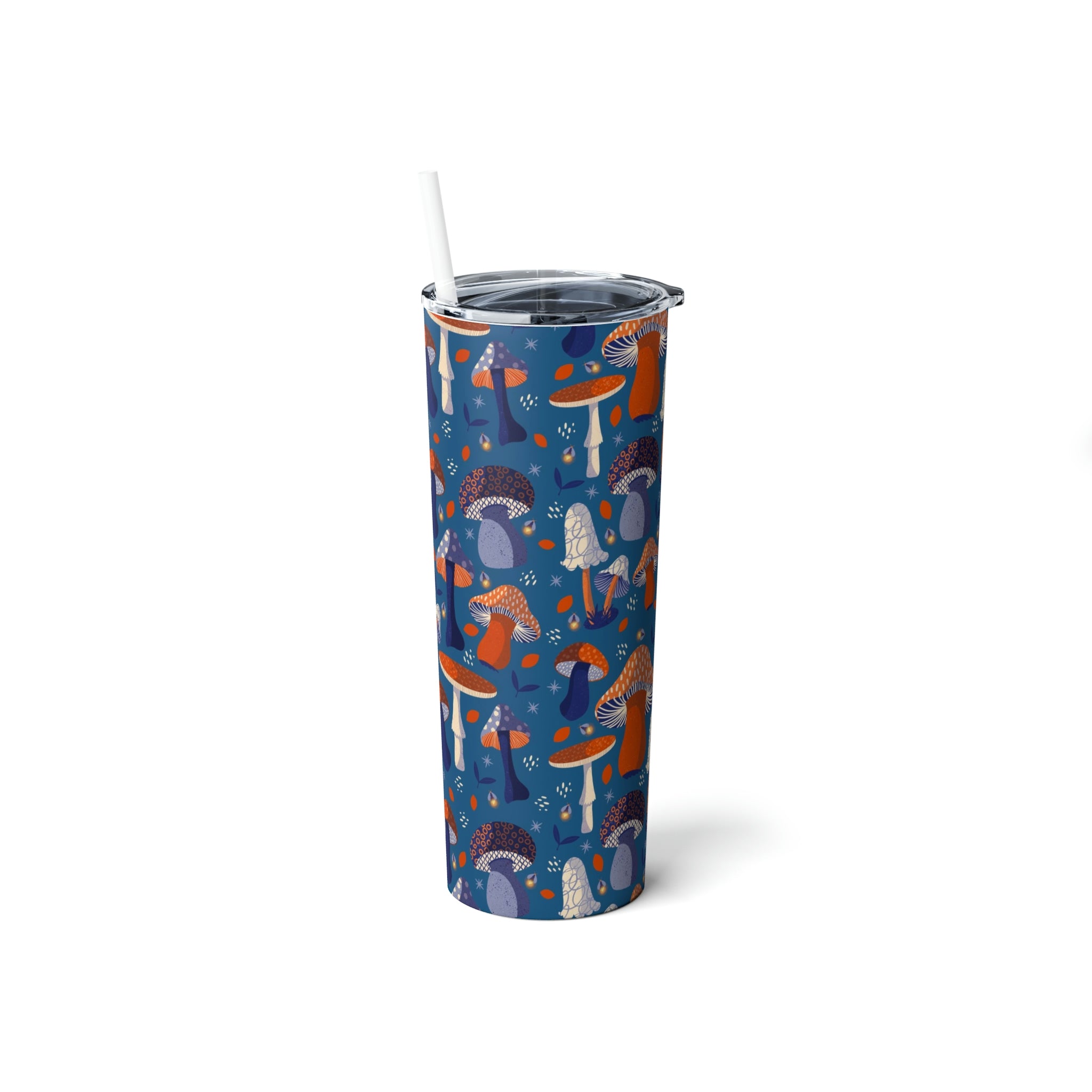 20 oz Skinny Steel Insulated Tumbler with Straw & Lid - Mushroom Lover Travel Mug for Coffee, Tea & Cold Drinks - Perfect for Office, Gym, Hiking & Outdoor Adventures