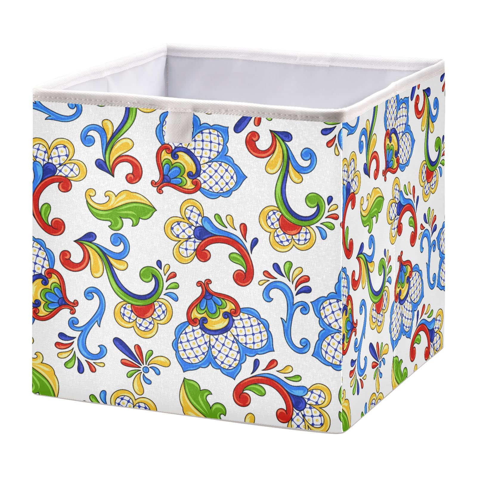 Mexican Ethnic Style Rectangular Collapsible Storage Basket - Foldable Storage Bin Organizer for Home, Kitchen, Office | Perfect for Gift Wrapping, Pantry Organization & Closet Storage