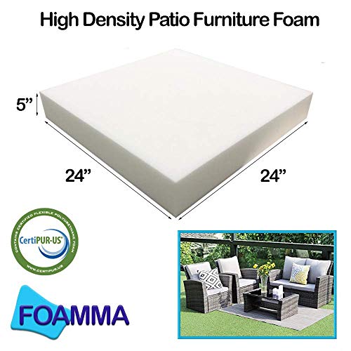 Foamma 5” x 24” x 24” High Density Outdoor Couch Cushion Replacement (1 Pack) - Durable Square Foam Pad for Patio Furniture, Sofa Cushion Support & Upholstery Padding - Perfect for Outdoor Lounging, Poolside Relaxation & Backyard Comfort (Cover Not Included)