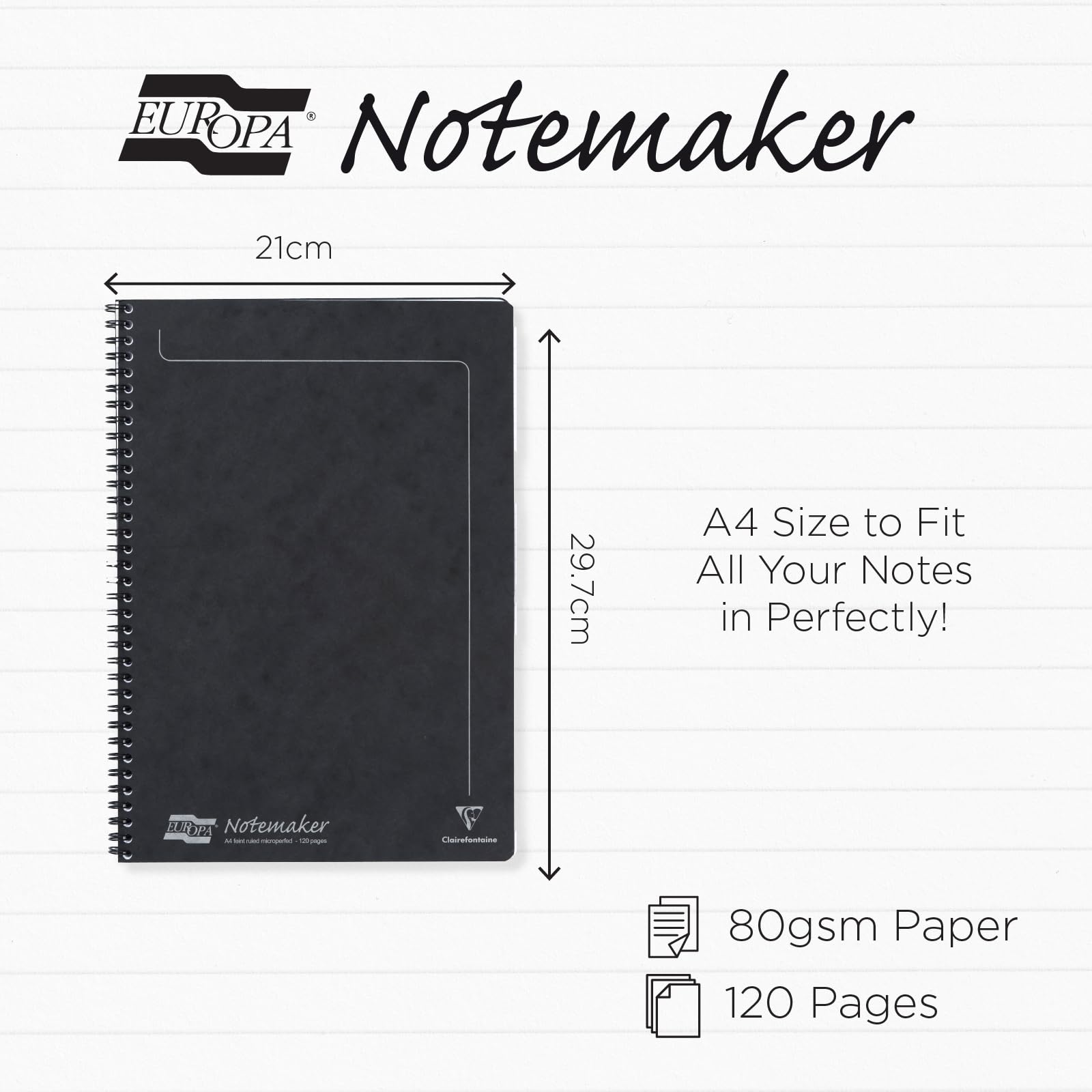 Europa A4 Side Bound Notebook - Black, 1 Pack | Premium Spiral Notebook for Office, School & Journaling | Durable Cover & Smooth Writing Paper