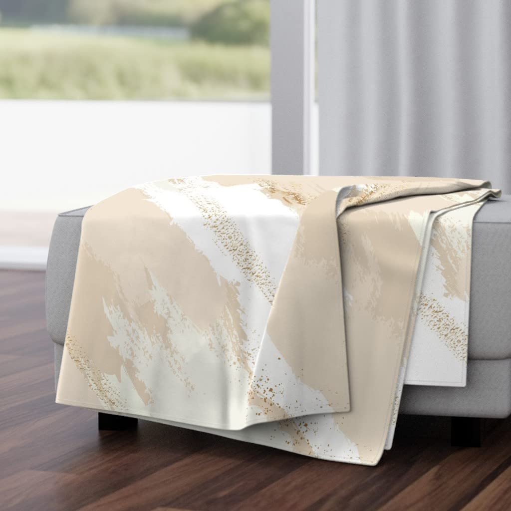 Soft Plush Minky Throw Blanket 50x70 Inches - Beige Cream Abstract Gold Boho Print Blanket for Couch, Bed & Home Decor | Cozy Gift for Women & Men