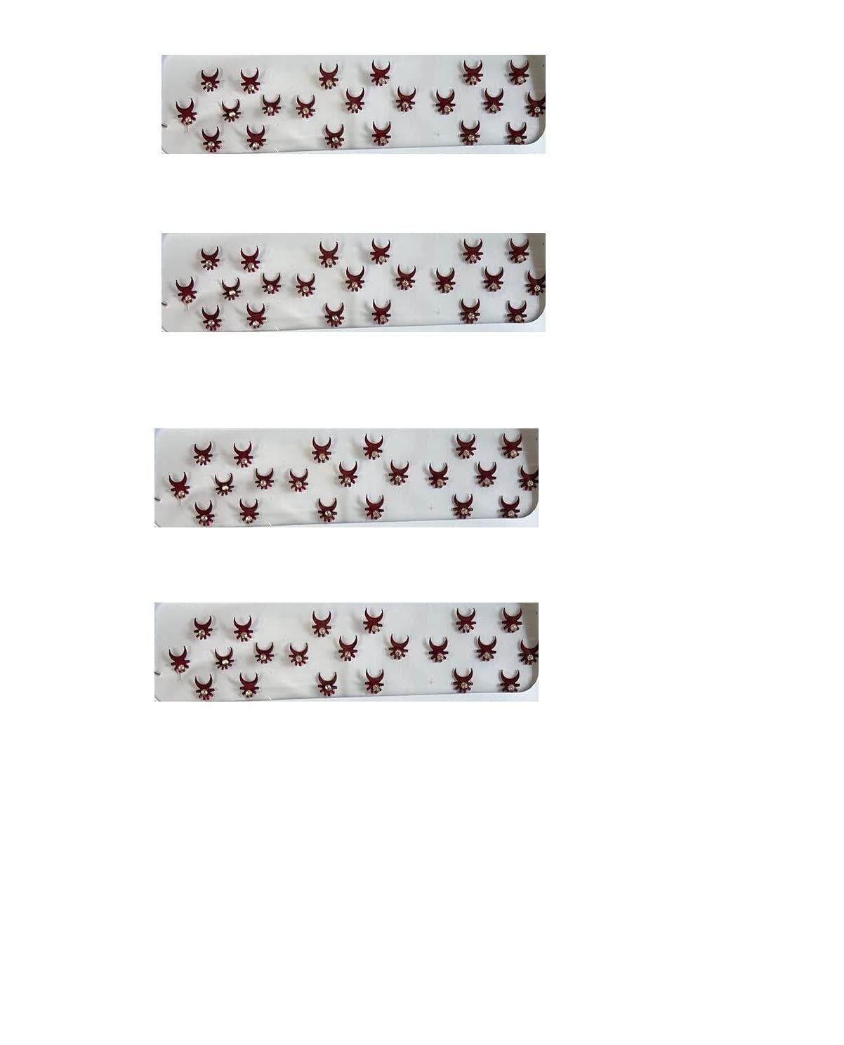 Maroon Velvet Half Moon Bindi with Stones - Pack of 4 Skin-Friendly Traditional Indian Forehead Stickers for Women & Girls | Perfect for Weddings, Festivals, and Cultural Events