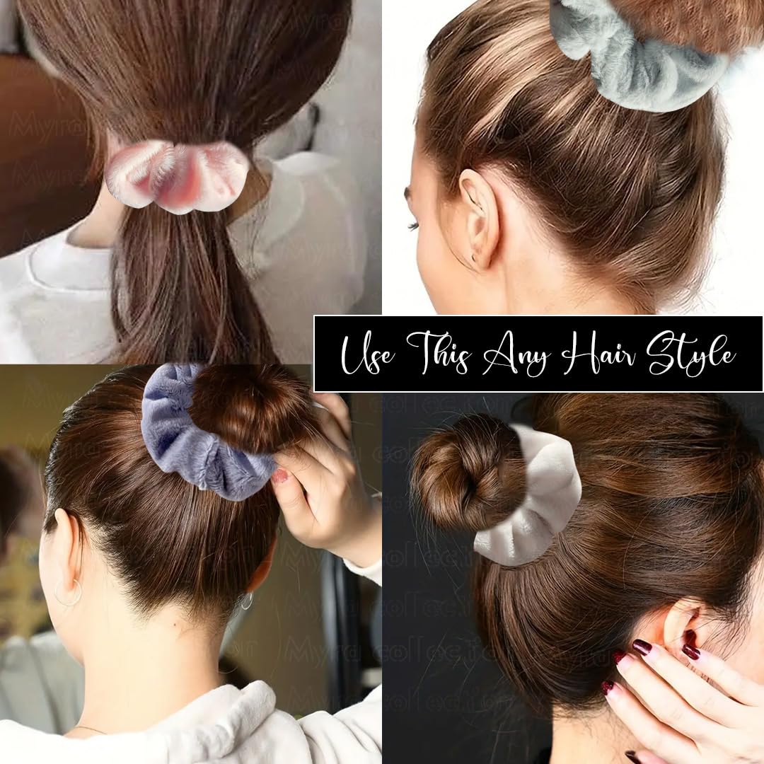 Myra Collection 5-Pack Soft Fuzzy Hair Ties for Women & Girls - Warm Winter Ponytail Holders, Stretchy Hair Ropes for Thick Hair - Perfect for School, Work, and Casual Outfits