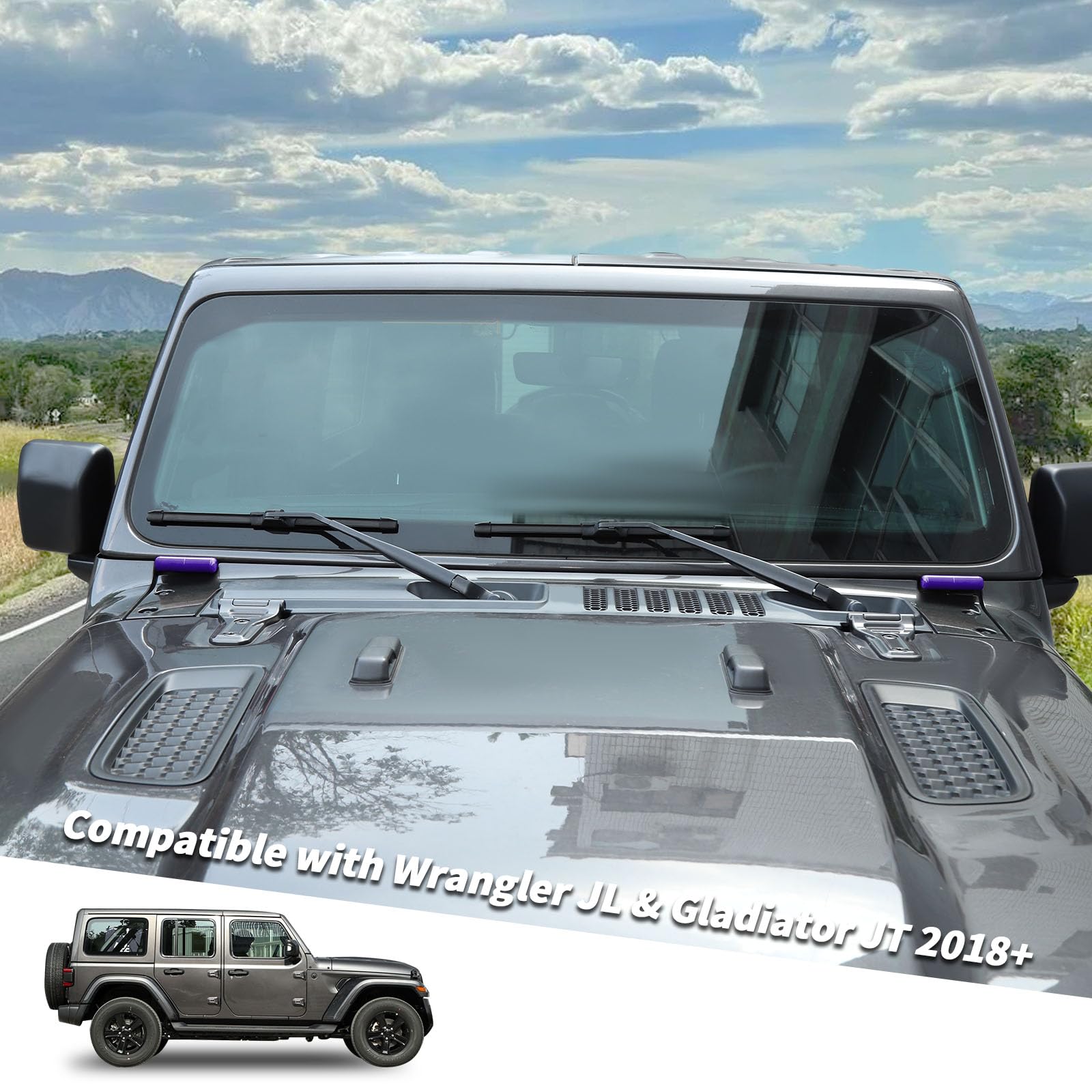 Jeep Wrangler JL JLU & Gladiator JT 2018-2024 Front Windshield Hinge Cover Trim - 1 Pair Purple Accessories for Off-Road Protection & Style Enhancement