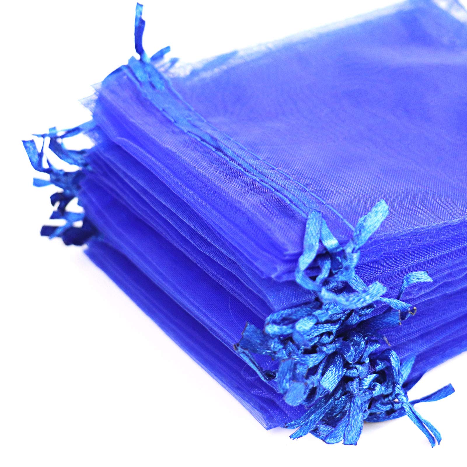 Lautechco 100Pcs 6x8 Inches Royal Blue Organza Gift Bags - Small Mesh Drawstring Pouches for Christmas Party Favors, Wedding Decorations & Jewelry Packaging