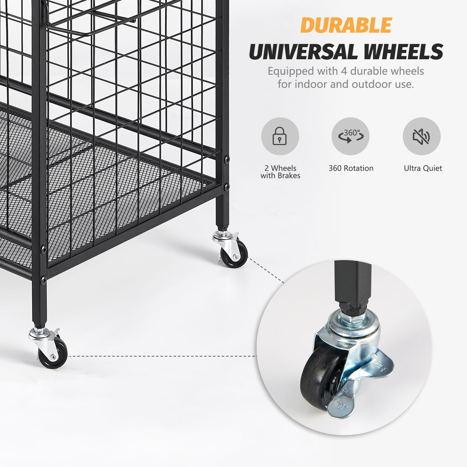 TNINE Sports Equipment Storage Cart - Rolling Garage Organizer for Basketballs, Baseball Bats, Footballs & Tennis Rackets | Indoor & Outdoor Toy Organizer with Wheels | Perfect for Garage, Playroom & Backyard Sports Gear Storage